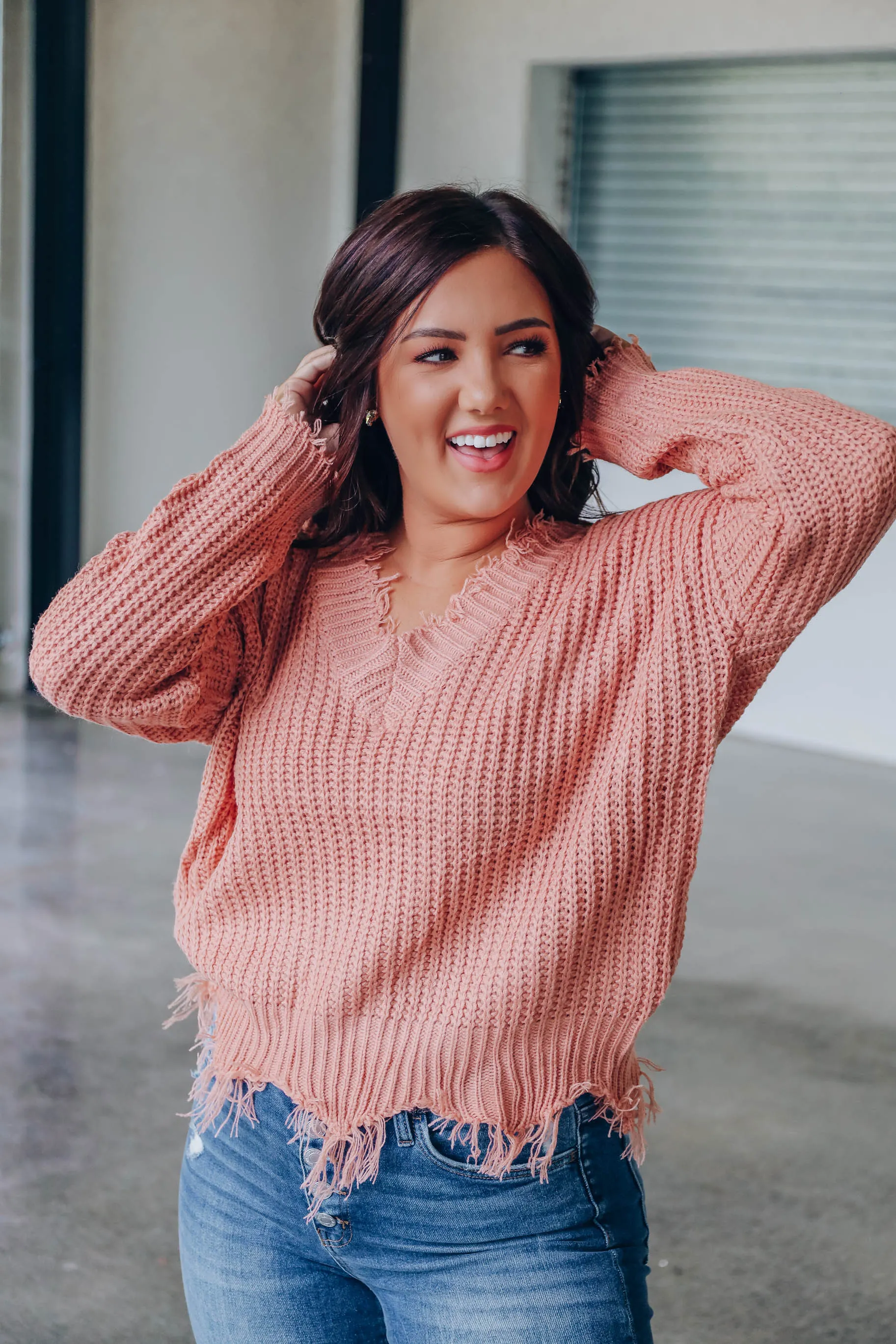 Marina Distressed Sweater - Dusty Peach