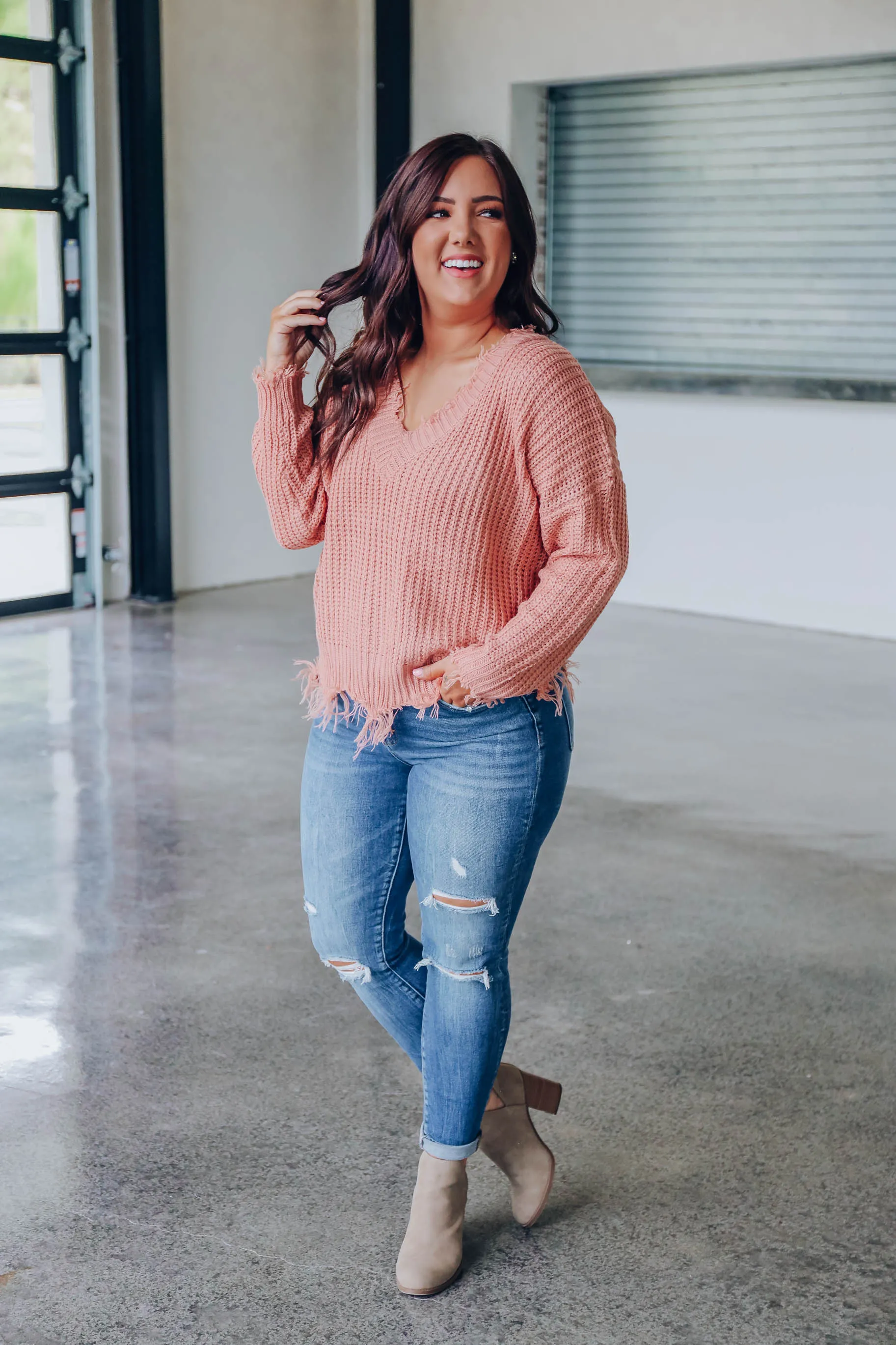 Marina Distressed Sweater - Dusty Peach