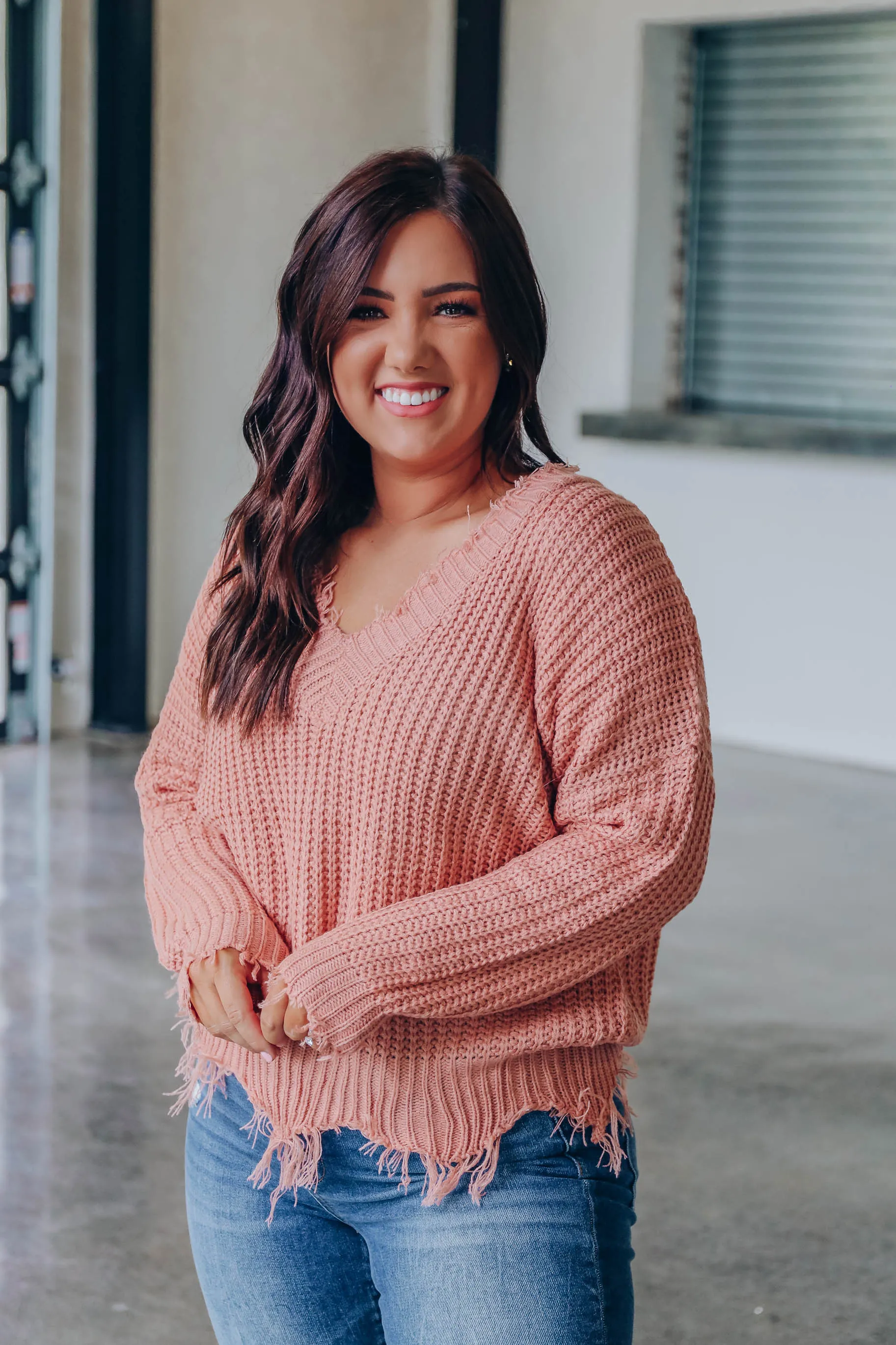 Marina Distressed Sweater - Dusty Peach