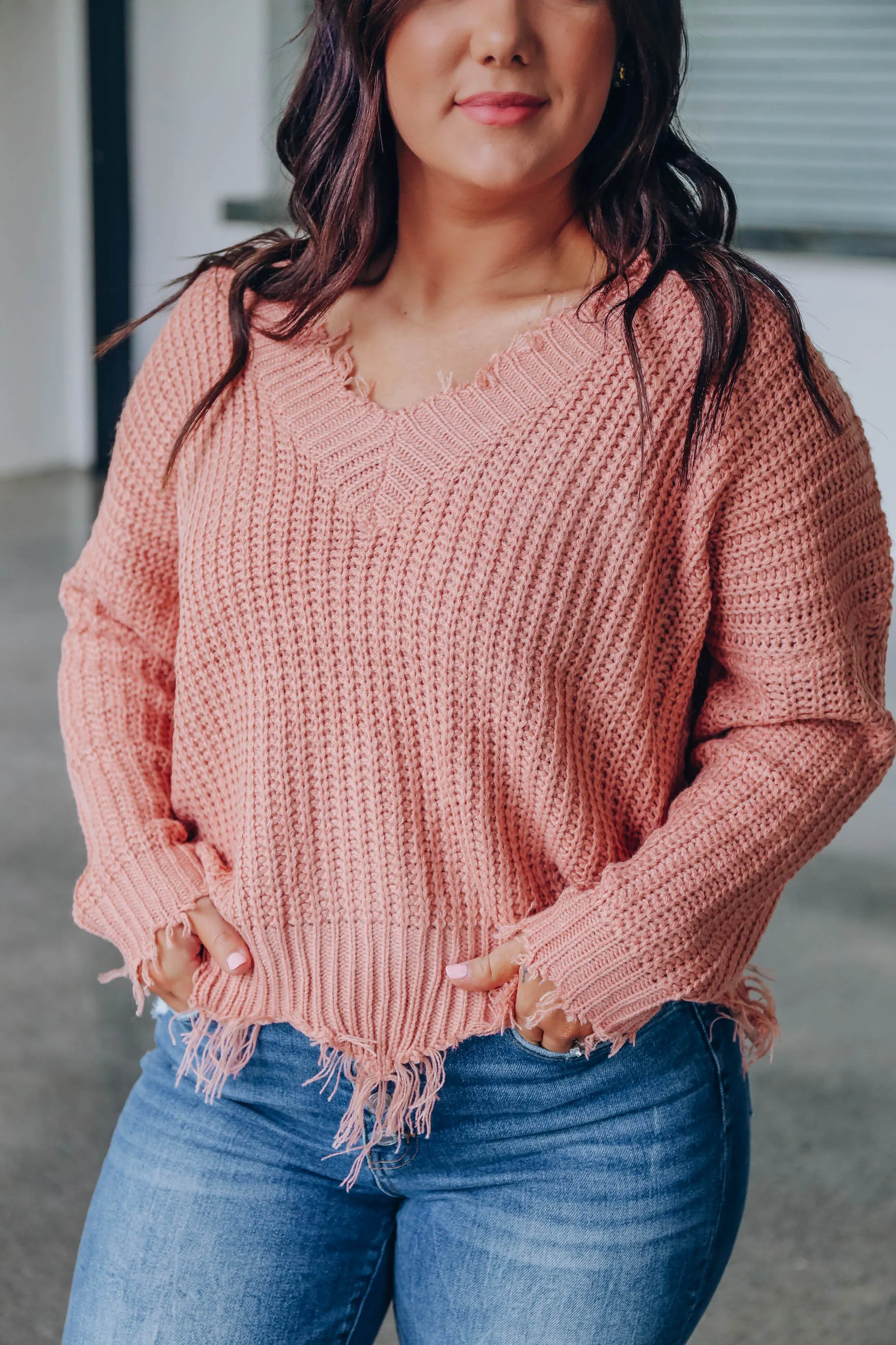 Marina Distressed Sweater - Dusty Peach