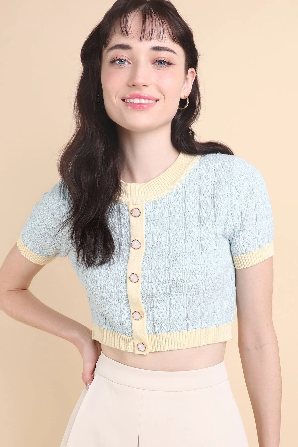 MEA KNIT TOP IN BUTTER/SKY