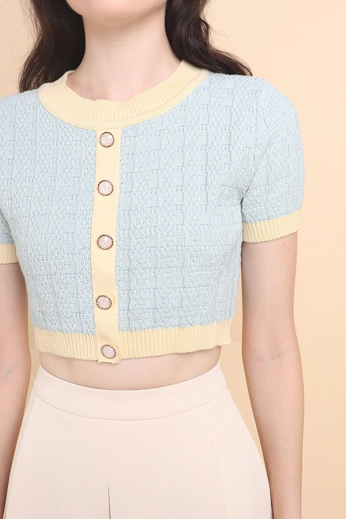 MEA KNIT TOP IN BUTTER/SKY