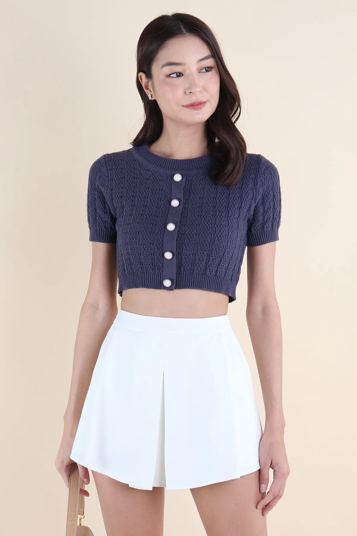 MEA SLEEVED KNIT TOP IN GUNMETAL NAVY
