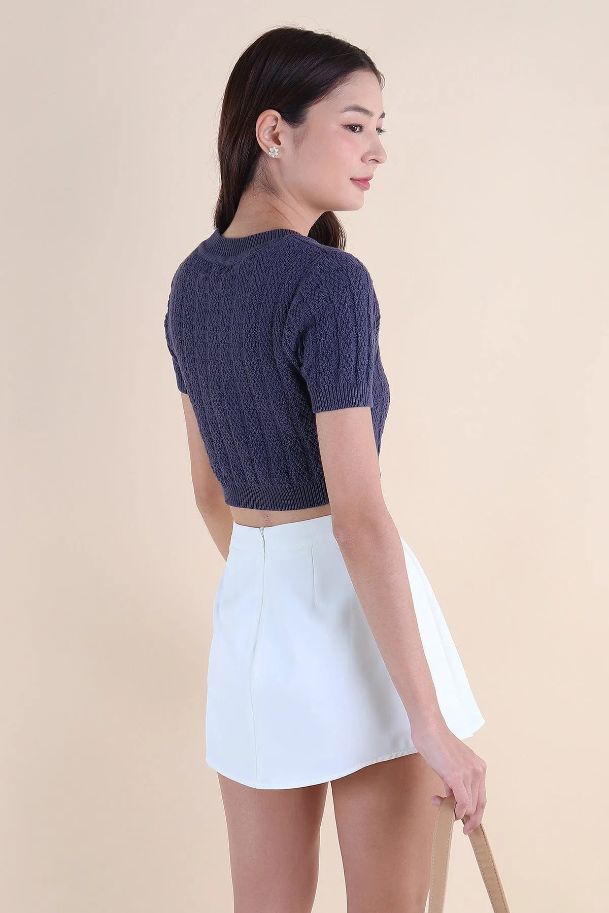 MEA SLEEVED KNIT TOP IN GUNMETAL NAVY