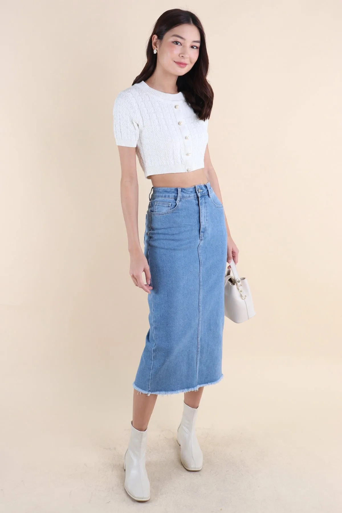 MEA SLEEVED KNIT TOP IN PEARL WHITE