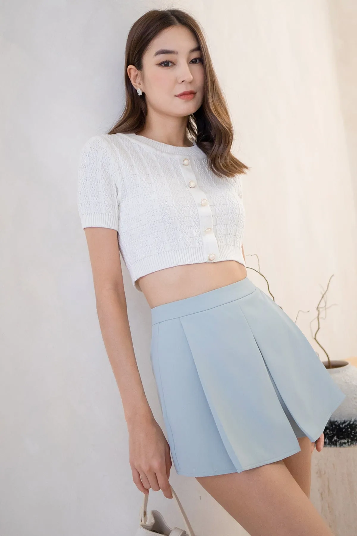 MEA SLEEVED KNIT TOP IN PEARL WHITE