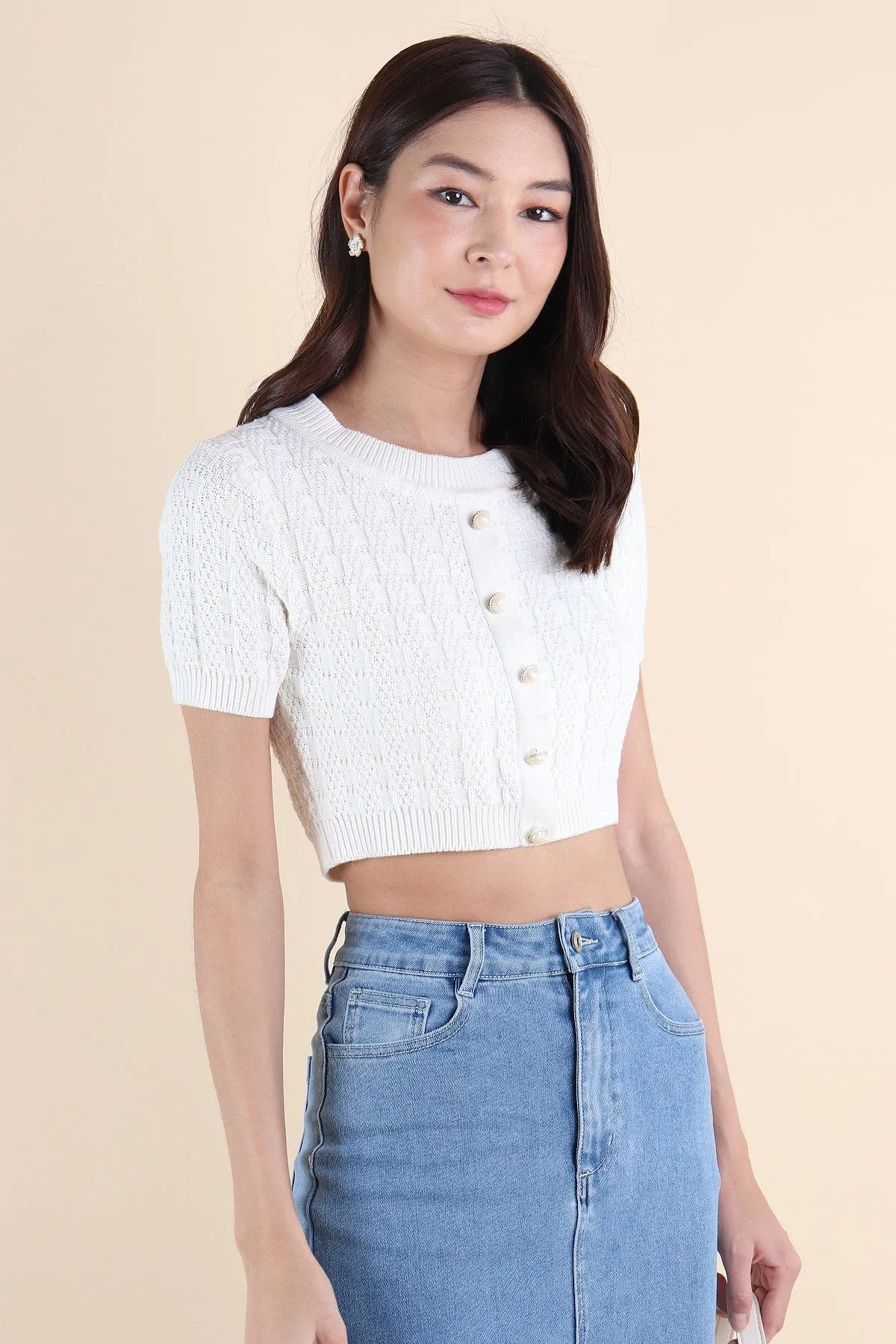 MEA SLEEVED KNIT TOP IN PEARL WHITE