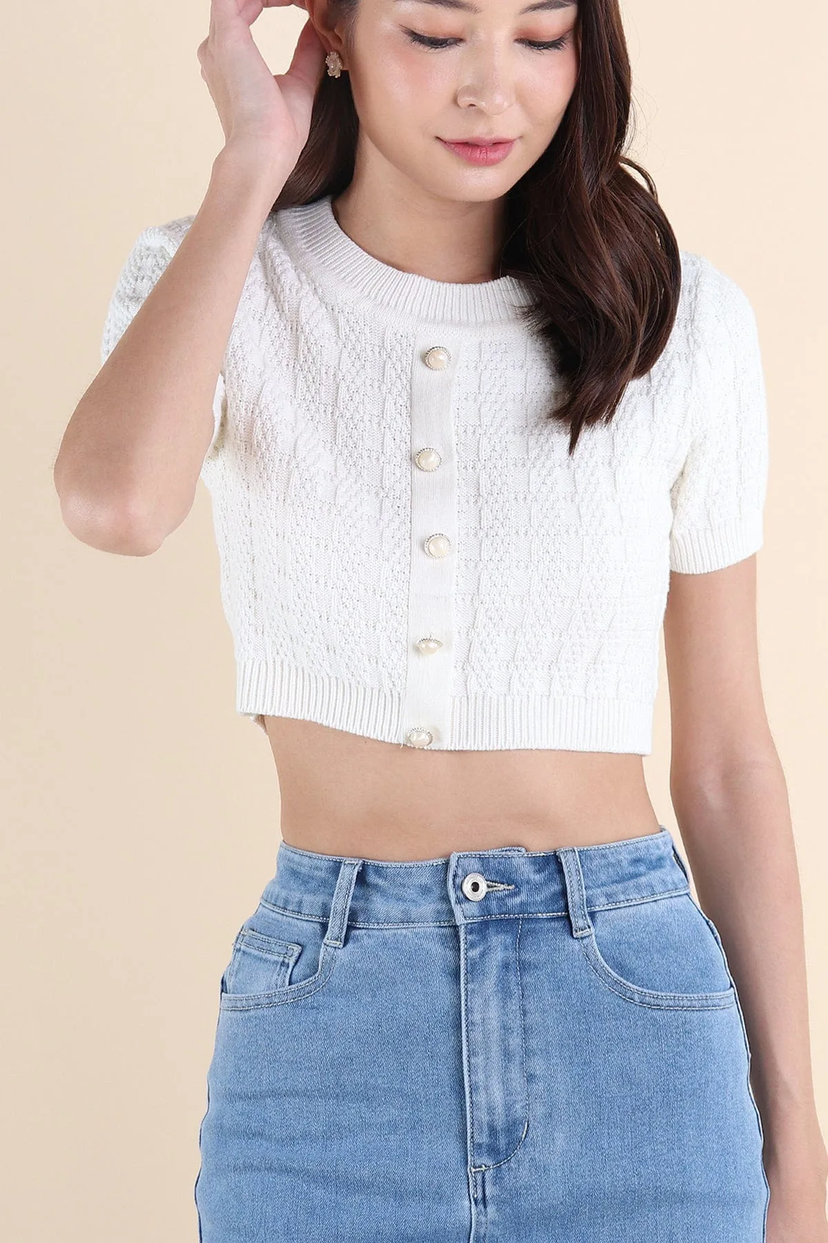 MEA SLEEVED KNIT TOP IN PEARL WHITE
