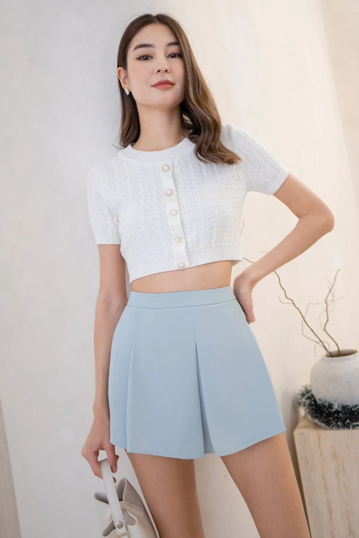 MEA SLEEVED KNIT TOP IN PEARL WHITE