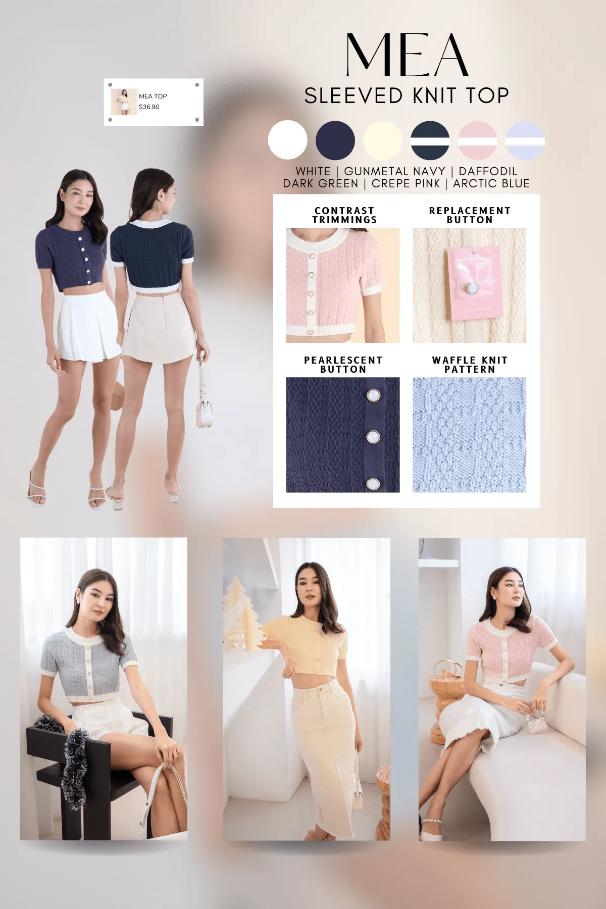 MEA SLEEVED KNIT TOP IN PEARL WHITE