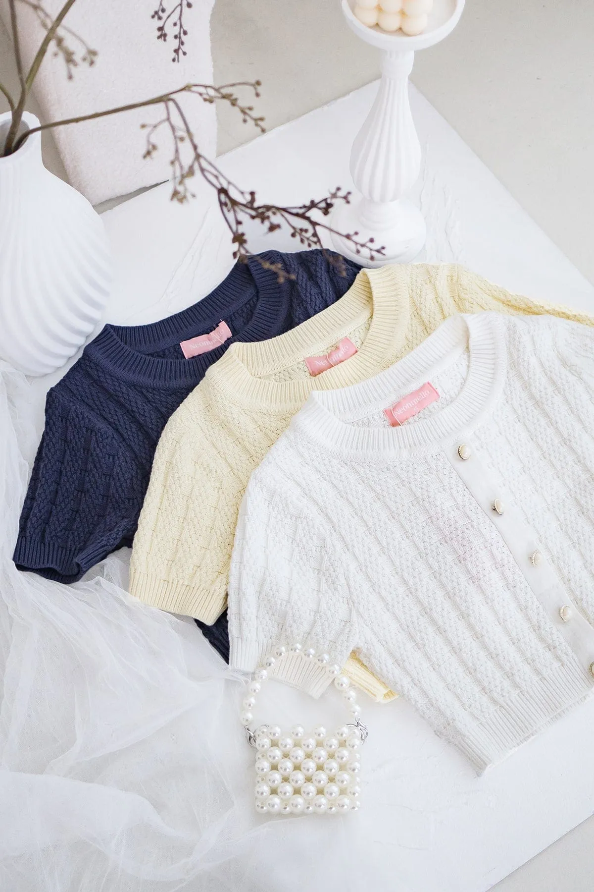 MEA SLEEVED KNIT TOP IN PEARL WHITE