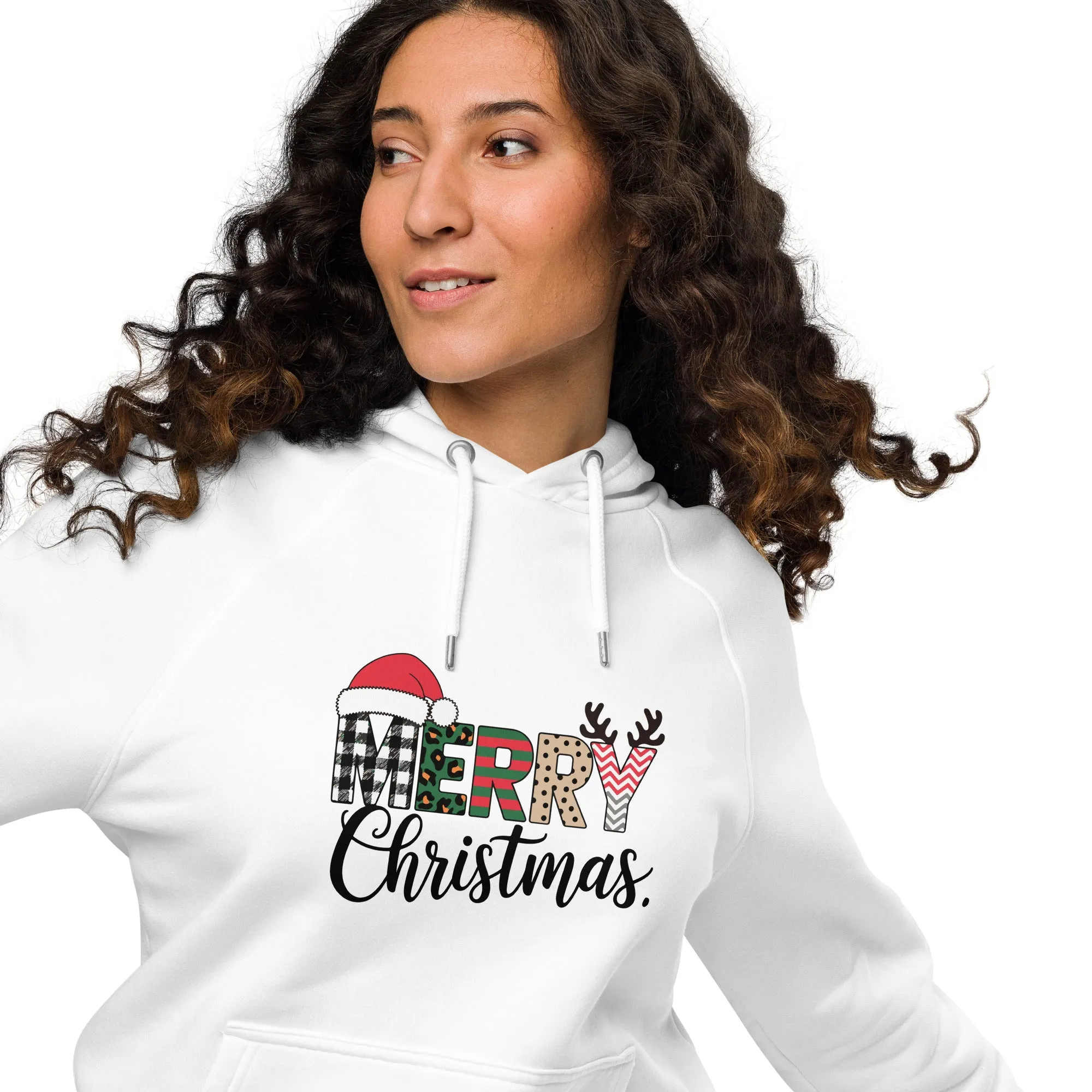 Merry Christmas Graphics Women Eco Raglan Hoodie