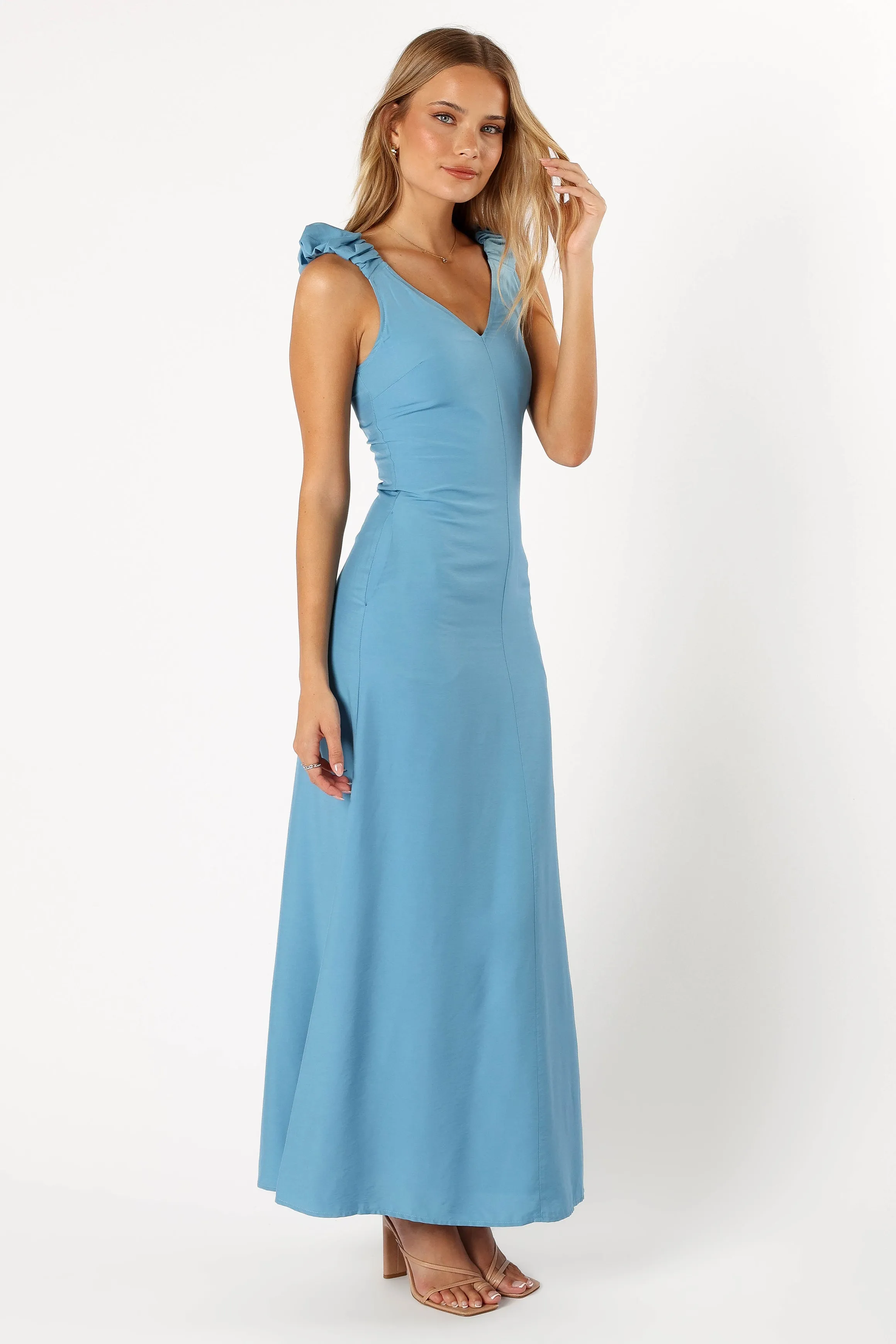 Michael Ruched Strap Maxi Dress - Blue