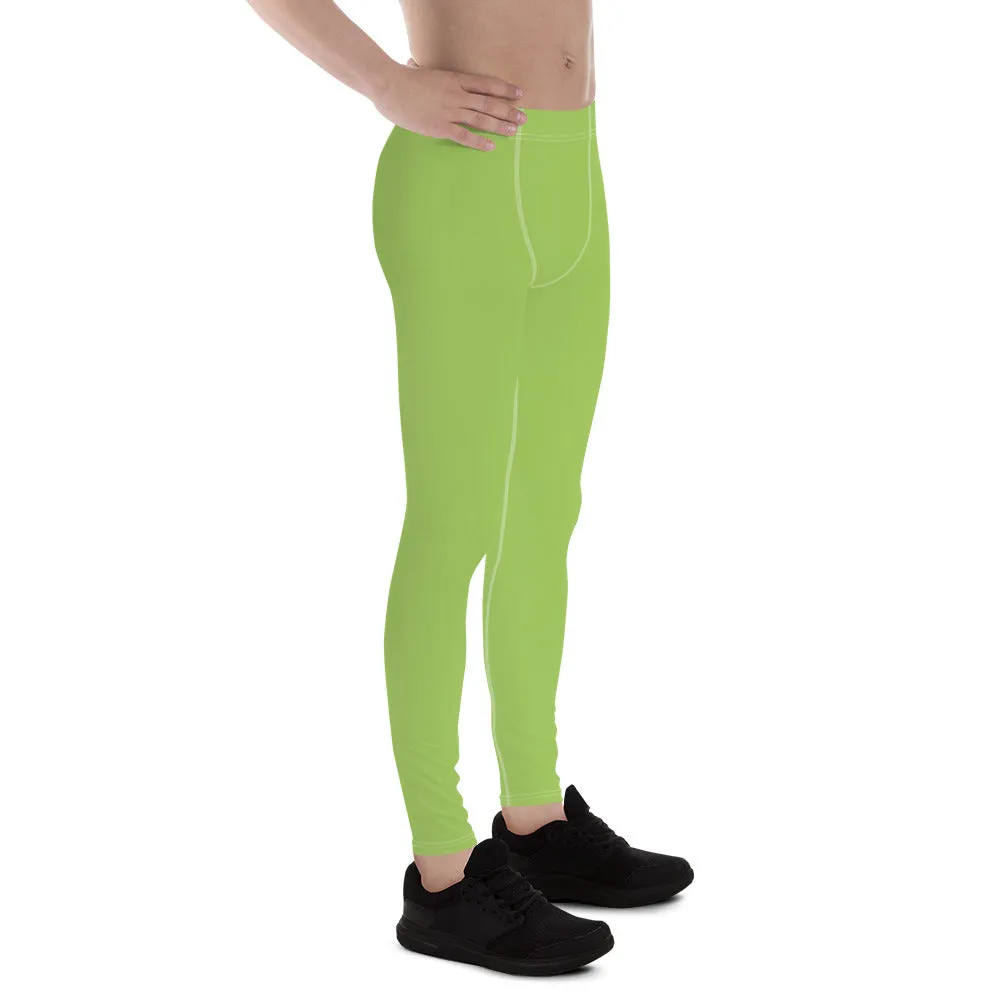 Mint Green Color Men's Leggings, Solid Bright Green Color Men's Running Sports Gym Tights