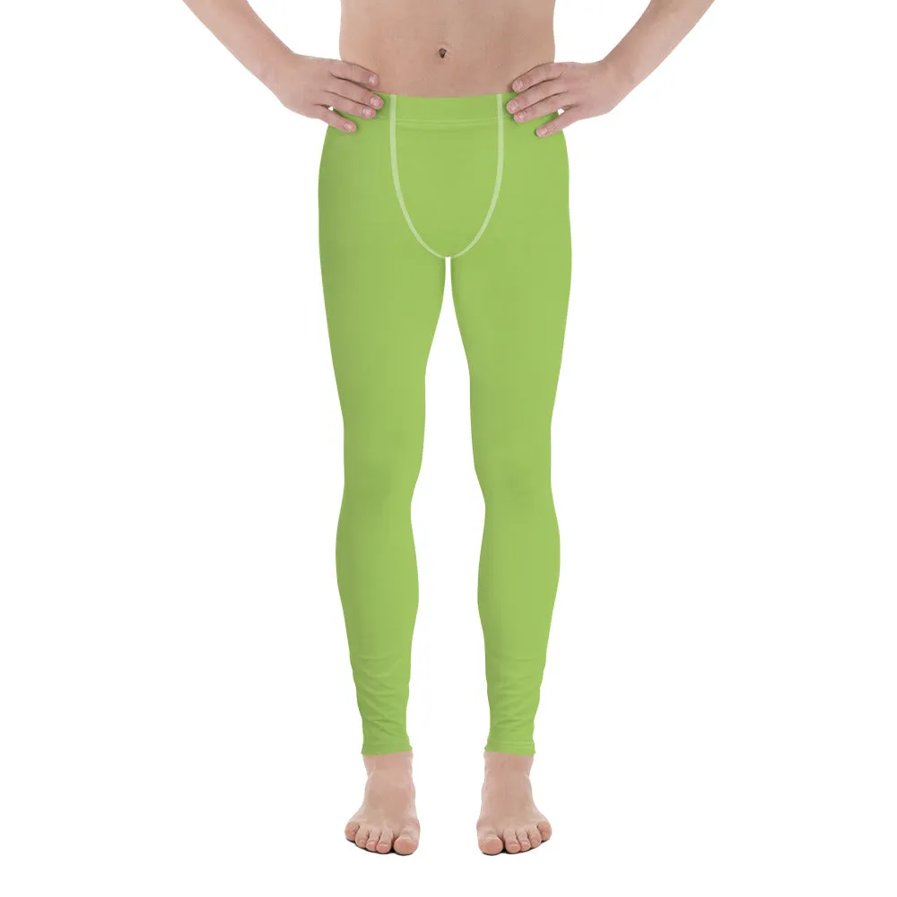 Mint Green Color Men's Leggings, Solid Bright Green Color Men's Running Sports Gym Tights