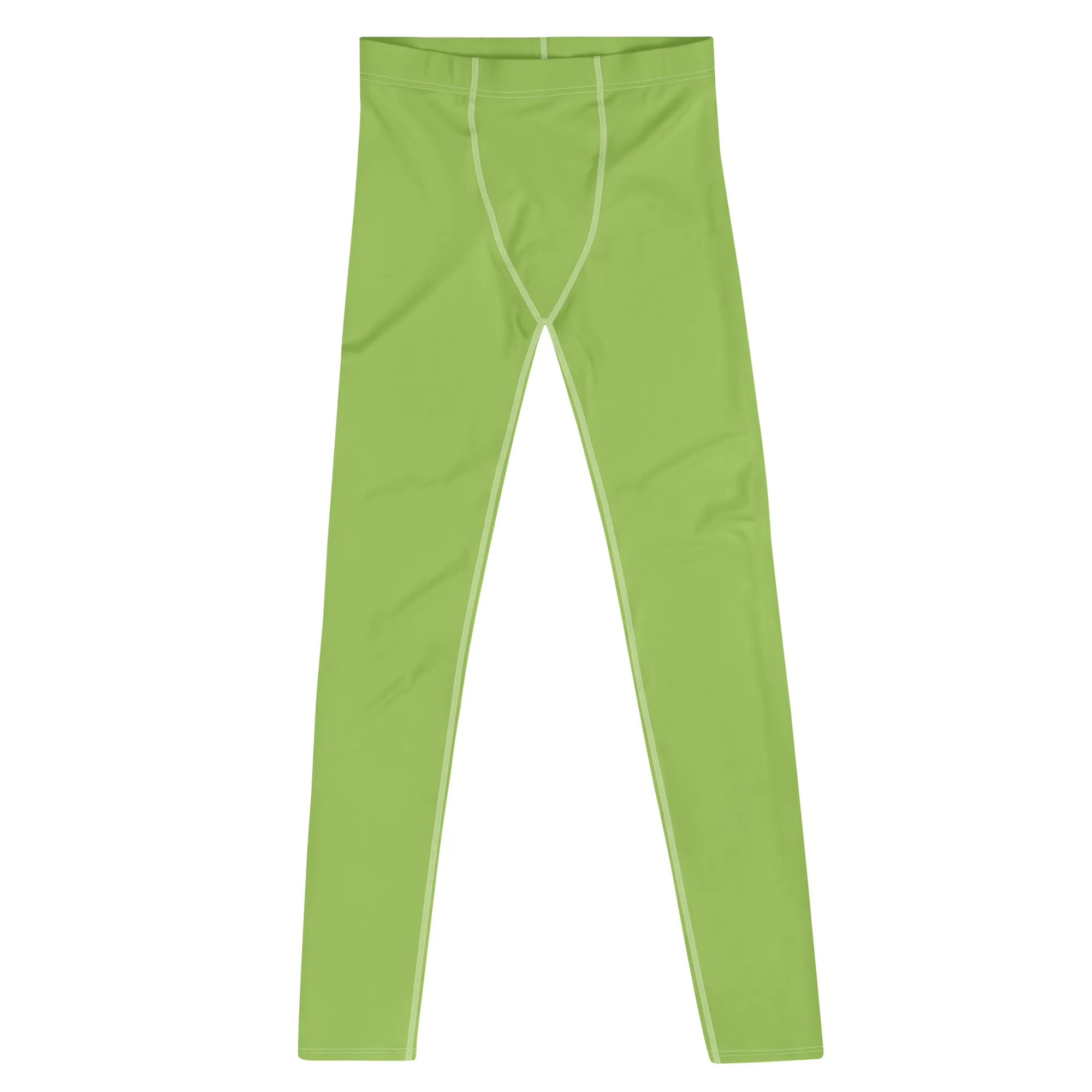 Mint Green Color Men's Leggings, Solid Bright Green Color Men's Running Sports Gym Tights