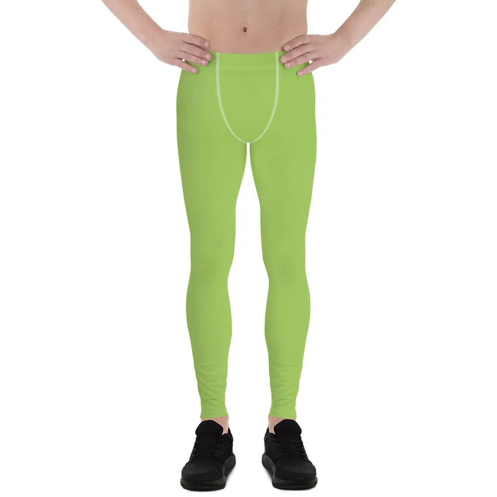 Mint Green Color Men's Leggings, Solid Bright Green Color Men's Running Sports Gym Tights