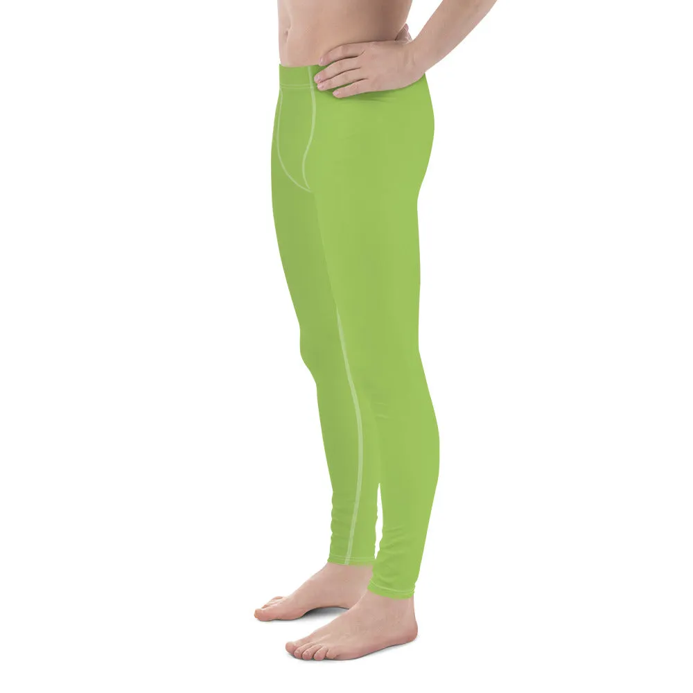 Mint Green Color Men's Leggings, Solid Bright Green Color Men's Running Sports Gym Tights