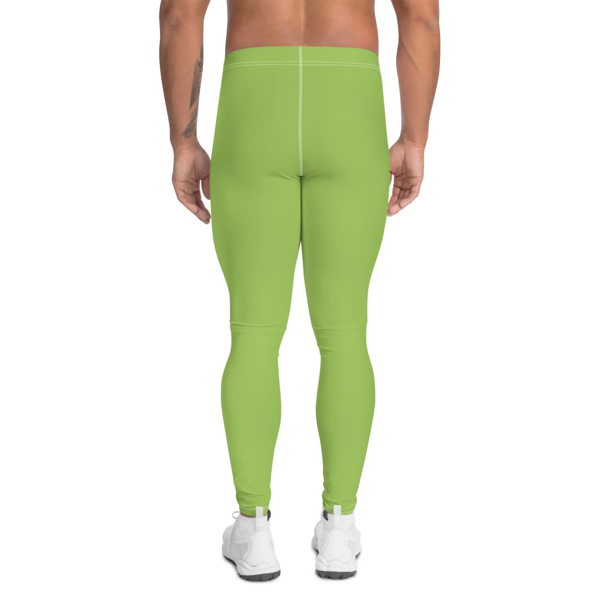 Mint Green Color Men's Leggings, Solid Bright Green Color Men's Running Sports Gym Tights
