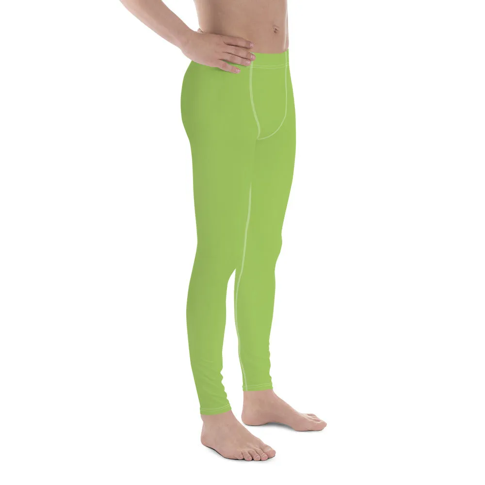 Mint Green Color Men's Leggings, Solid Bright Green Color Men's Running Sports Gym Tights