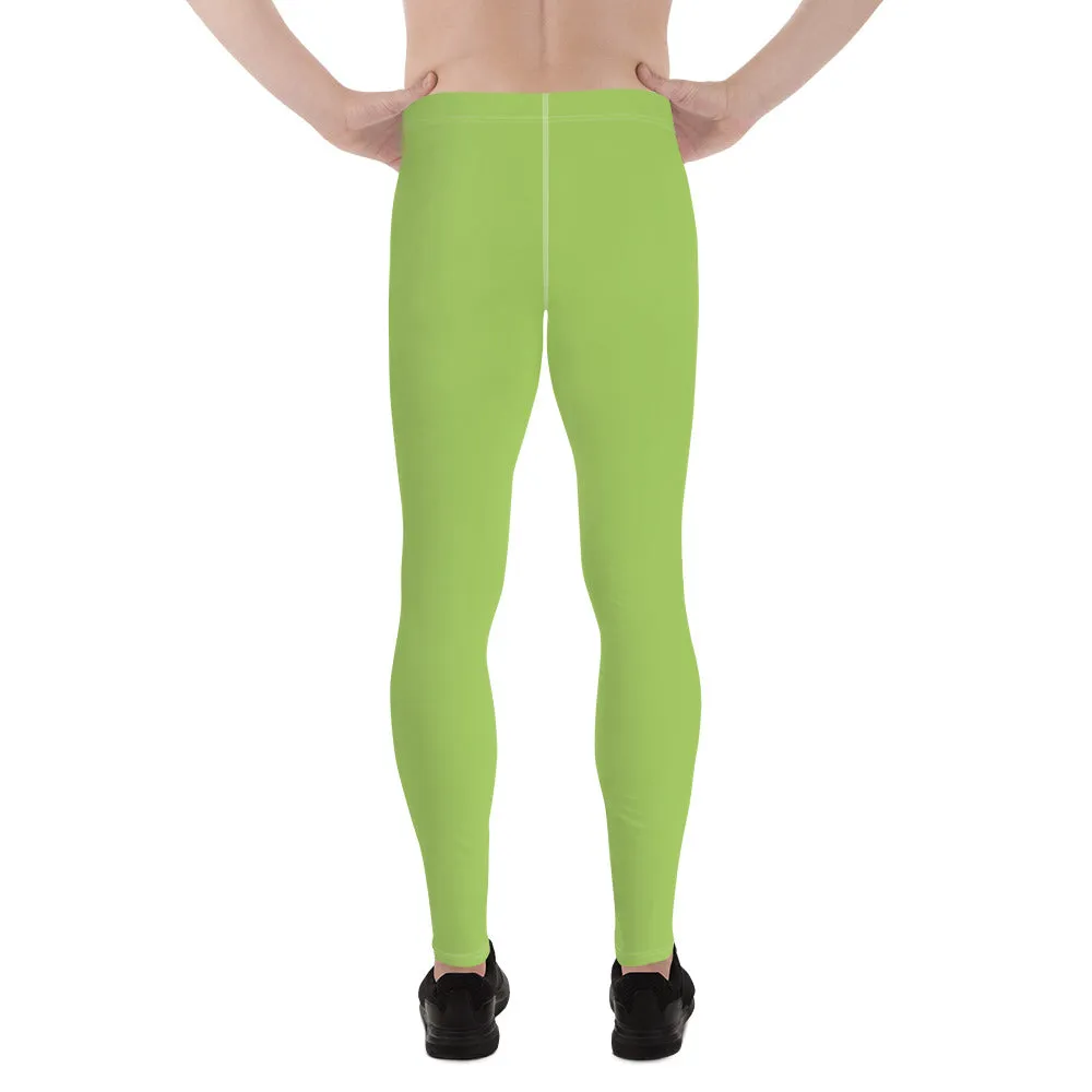 Mint Green Color Men's Leggings, Solid Bright Green Color Men's Running Sports Gym Tights