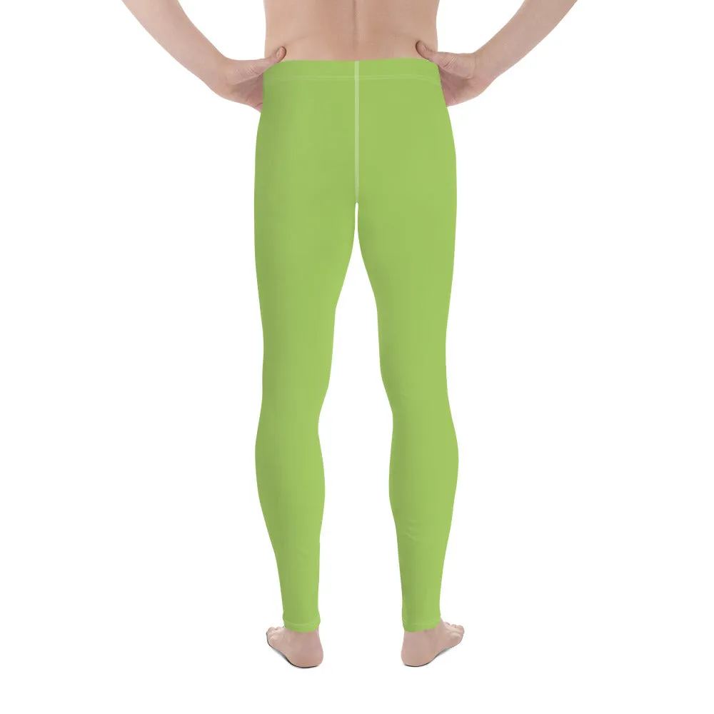 Mint Green Color Men's Leggings, Solid Bright Green Color Men's Running Sports Gym Tights