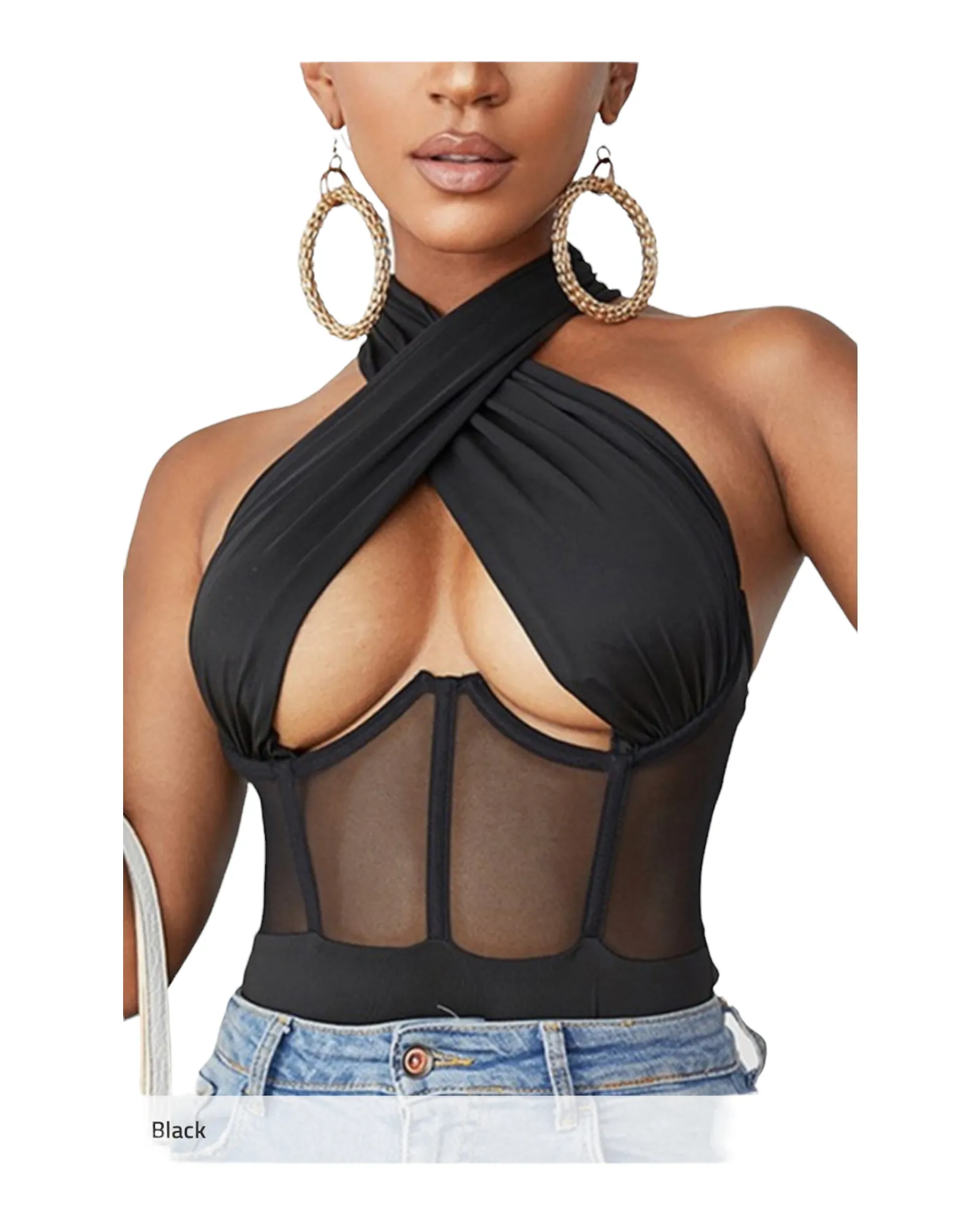 Monica Lace up wrapped chest black bodysuit