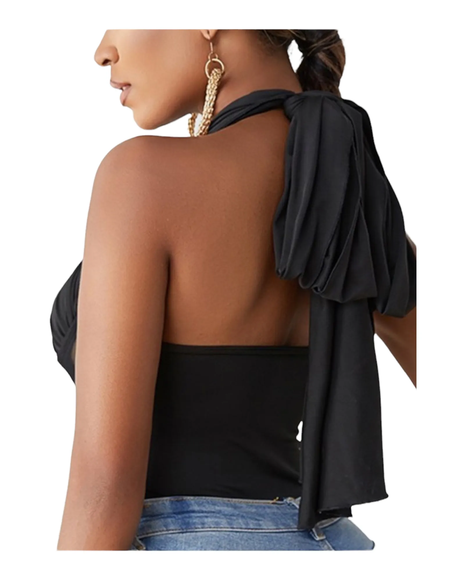 Monica Lace up wrapped chest black bodysuit
