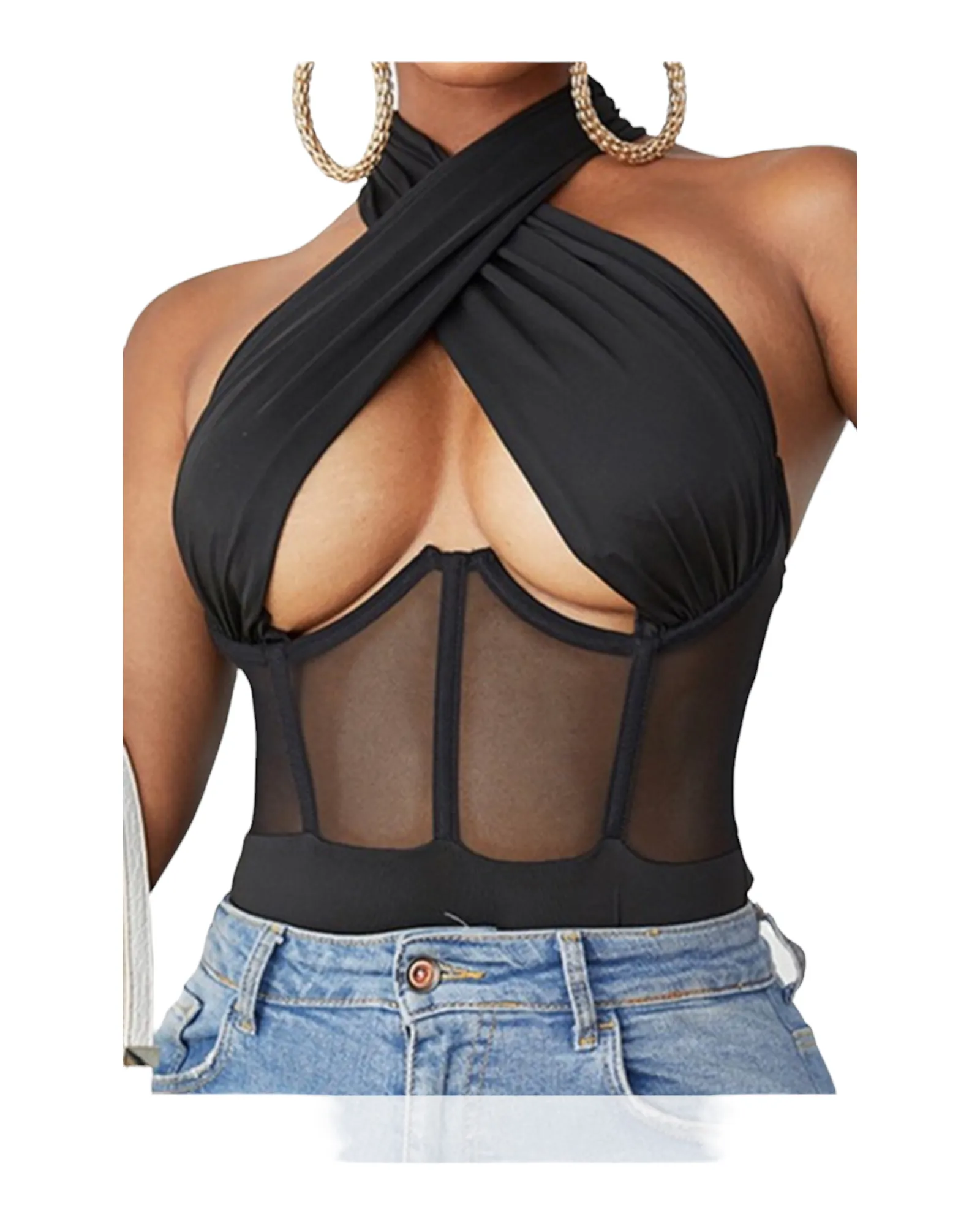 Monica Lace up wrapped chest black bodysuit
