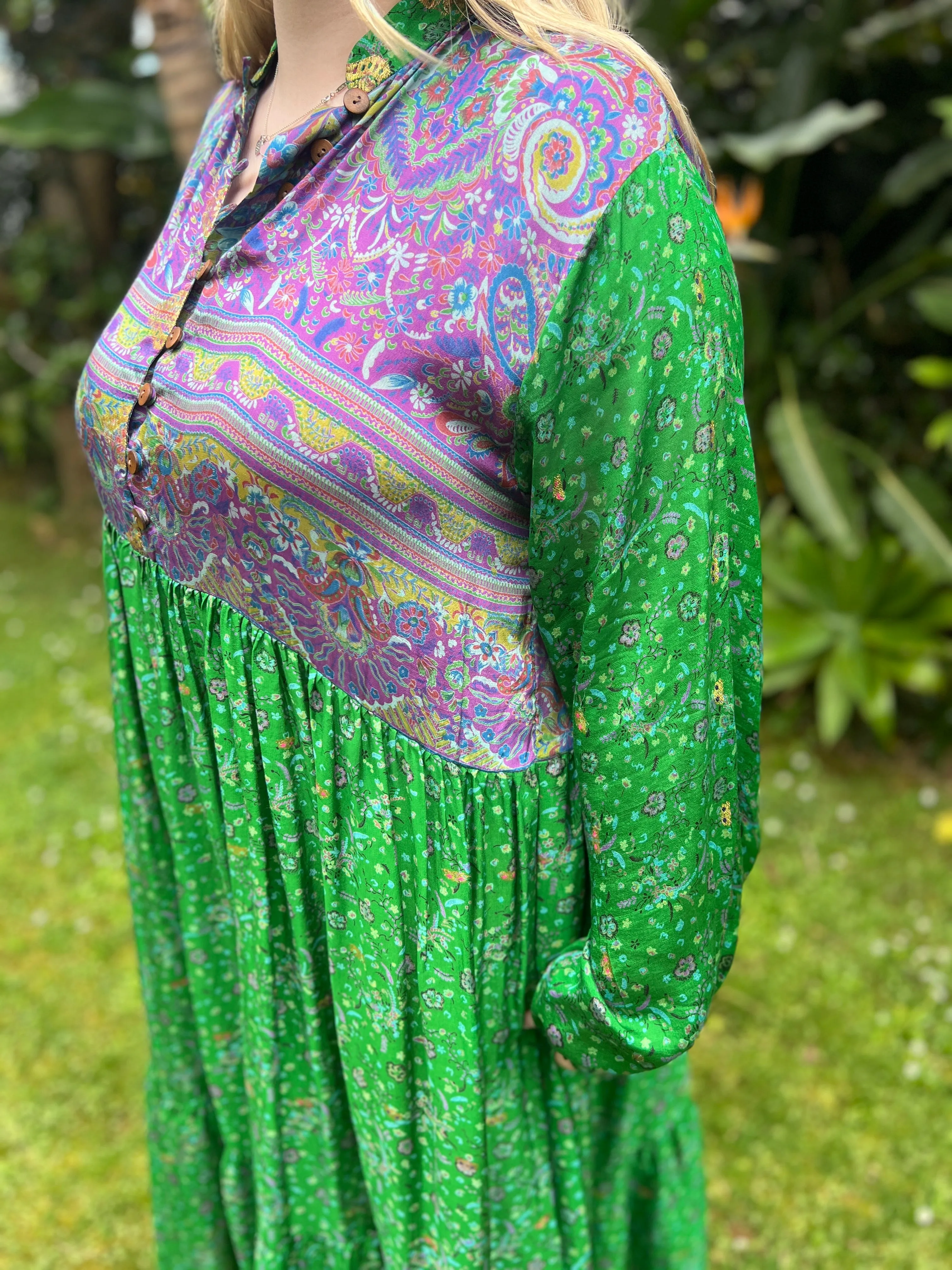 Moonlight Dress - Emerald purple - with gold (L)