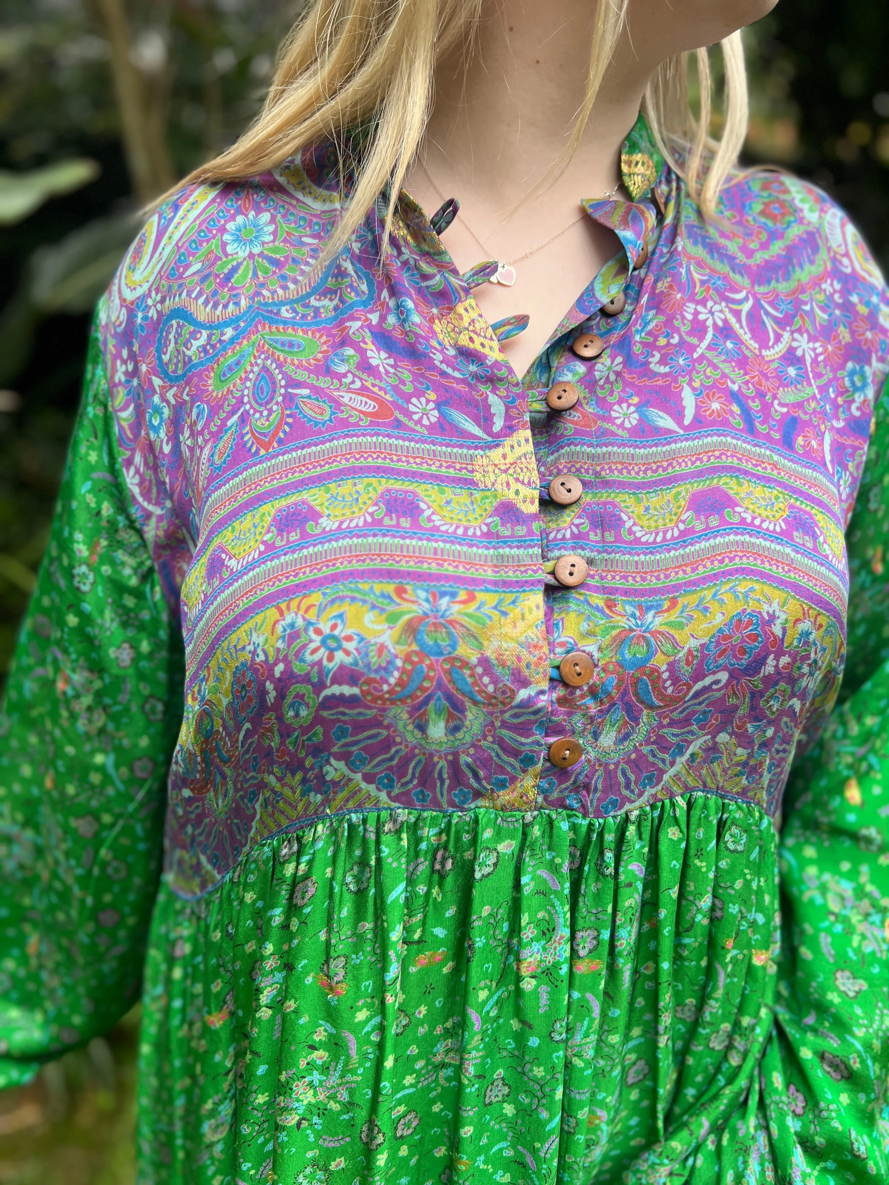 Moonlight Dress - Emerald purple - with gold (L)