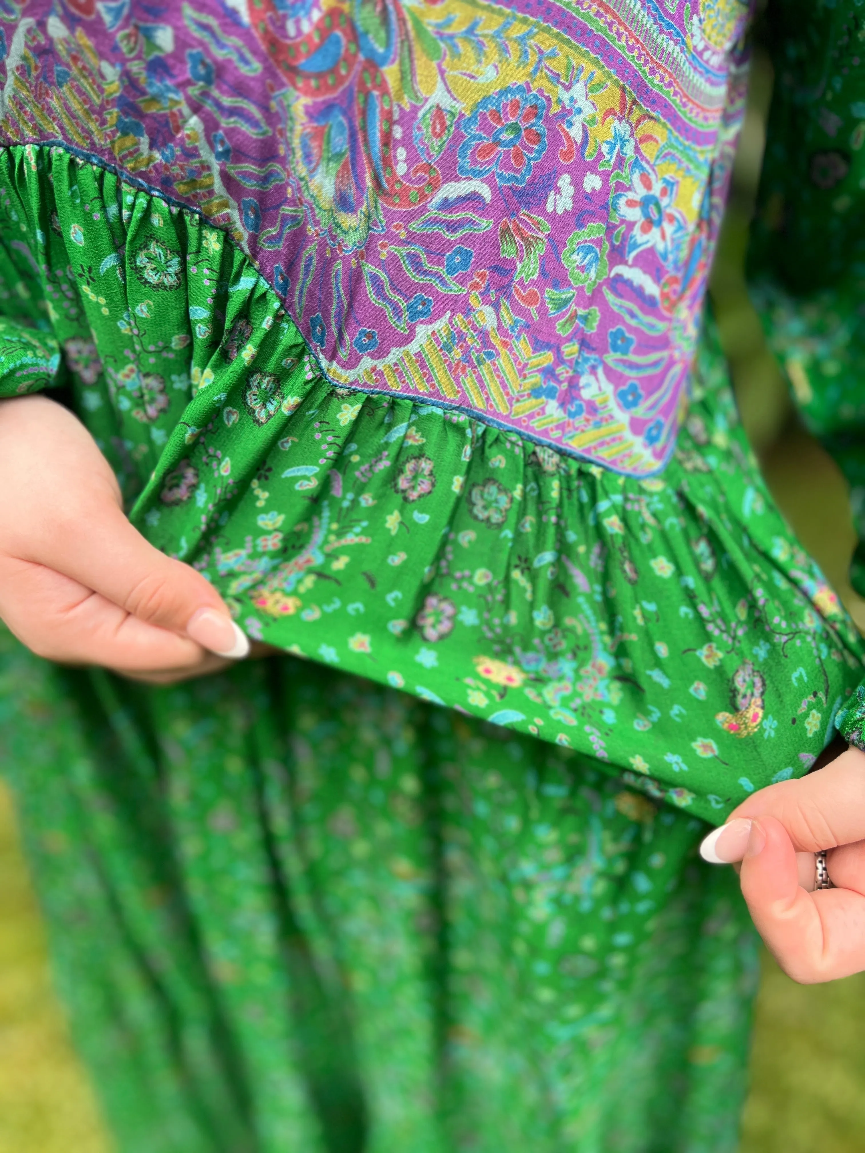 Moonlight Dress - Emerald purple - with gold (L)