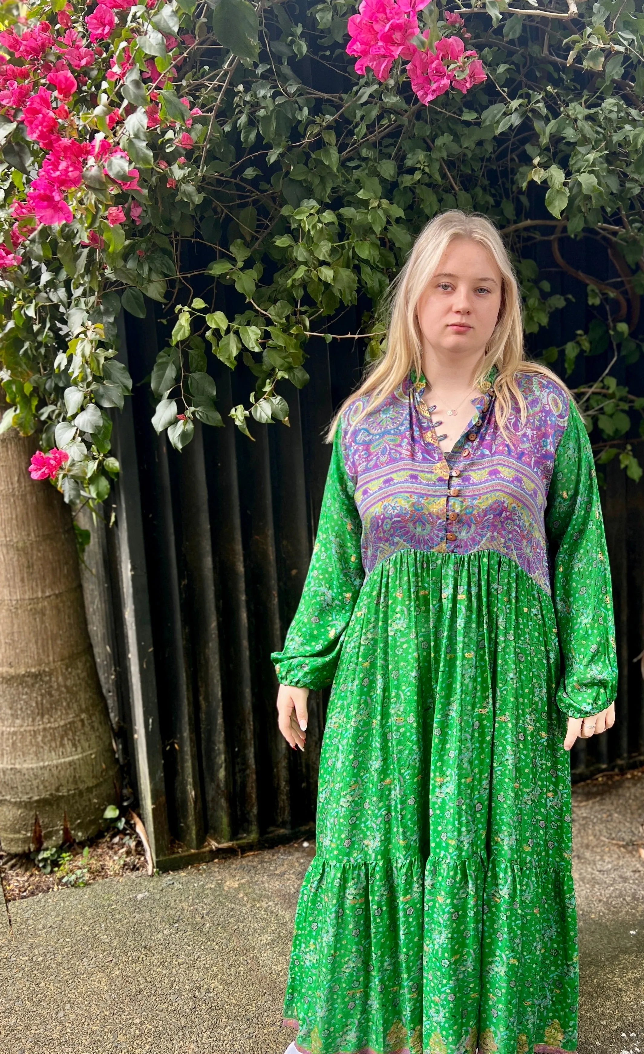 Moonlight Dress - Emerald purple - with gold (L)
