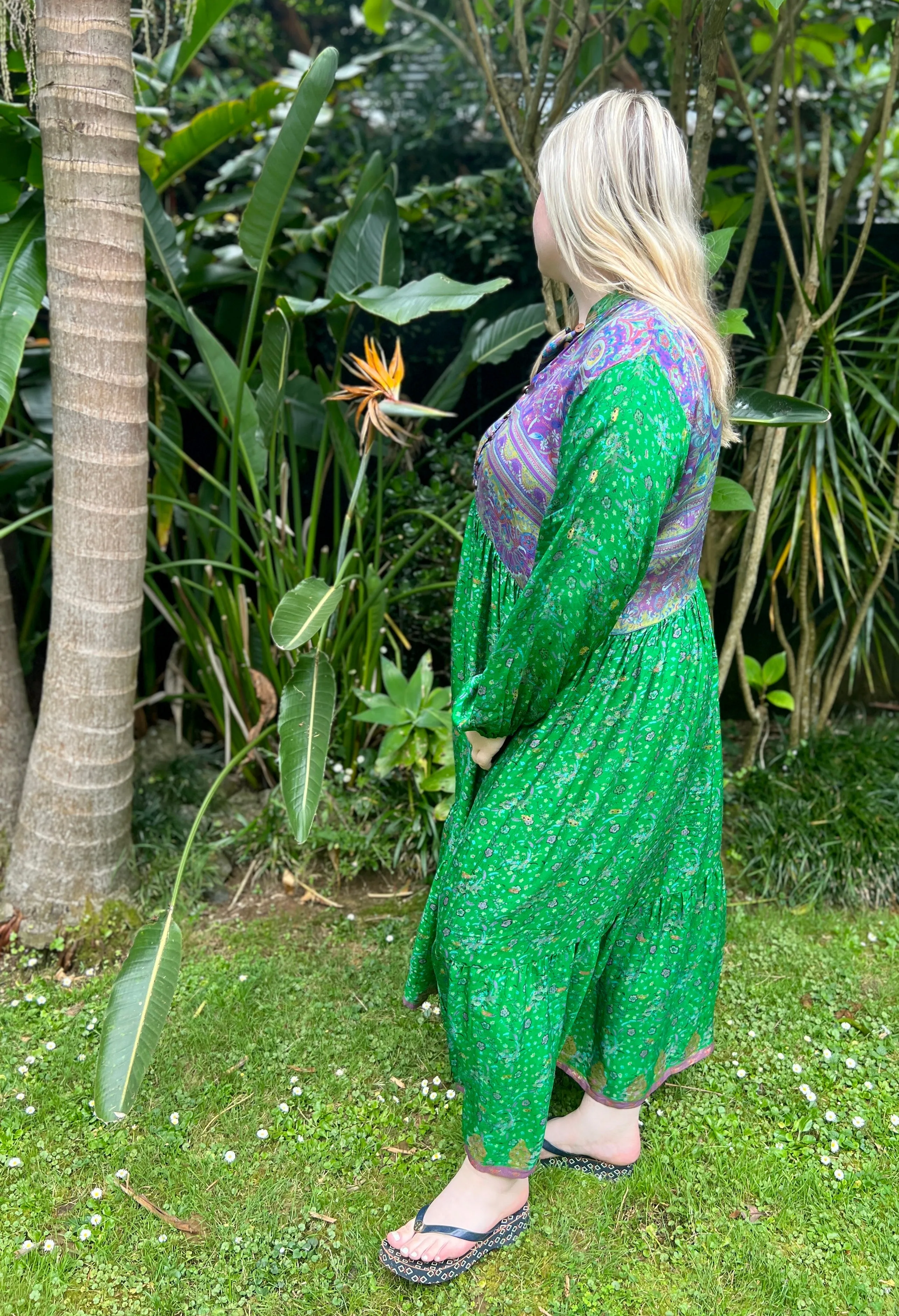 Moonlight Dress - Emerald purple - with gold (L)