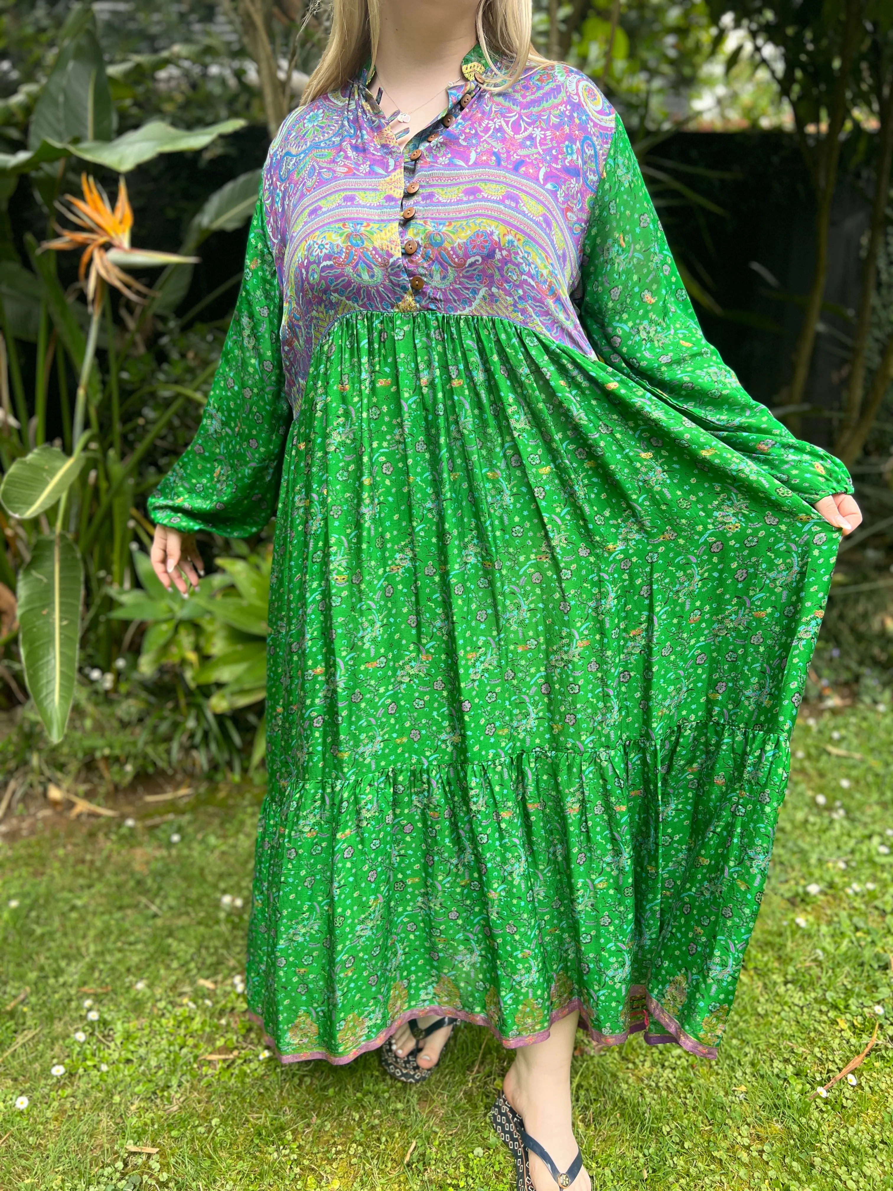 Moonlight Dress - Emerald purple - with gold (L)