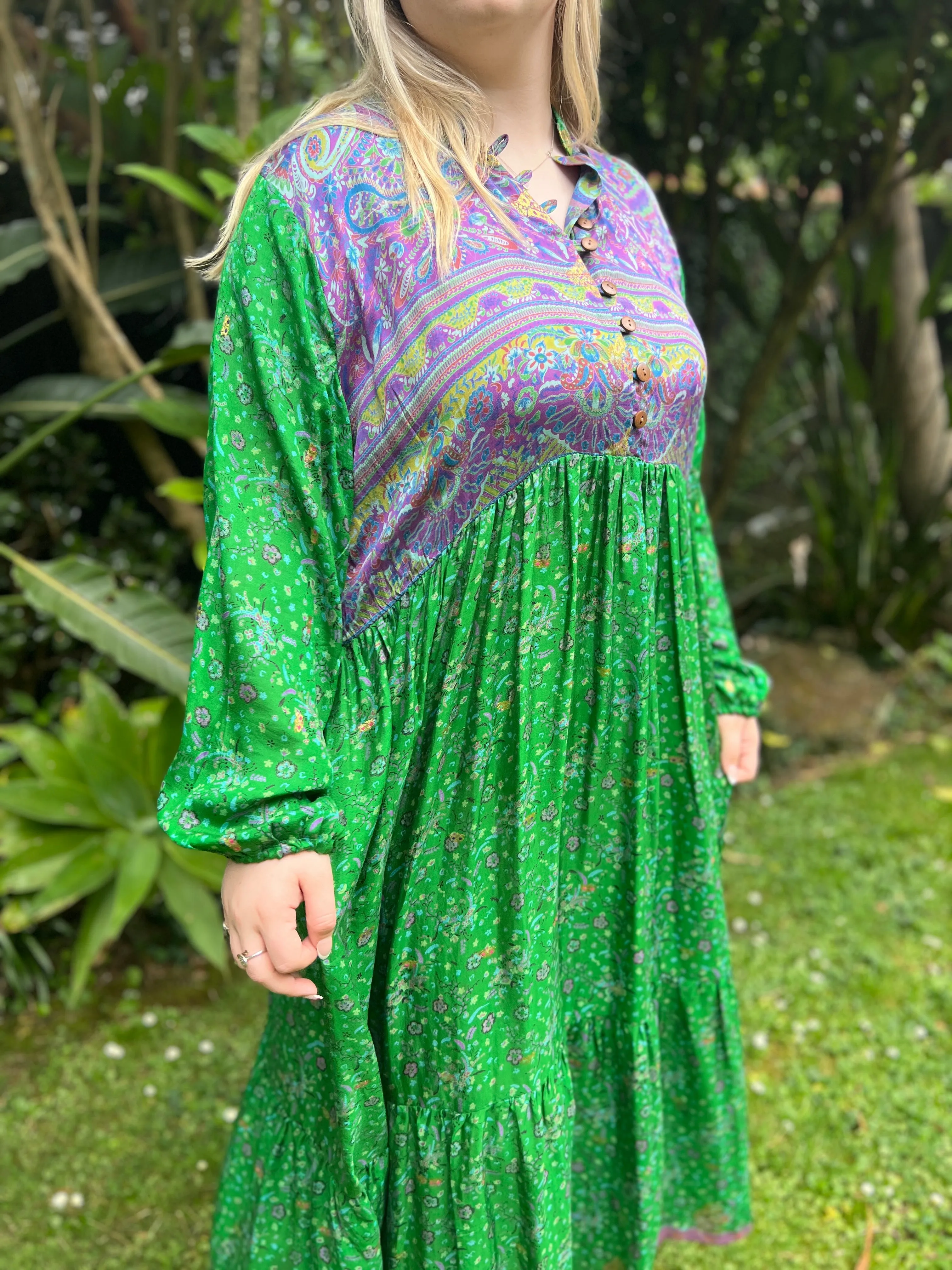 Moonlight Dress - Emerald purple - with gold (L)