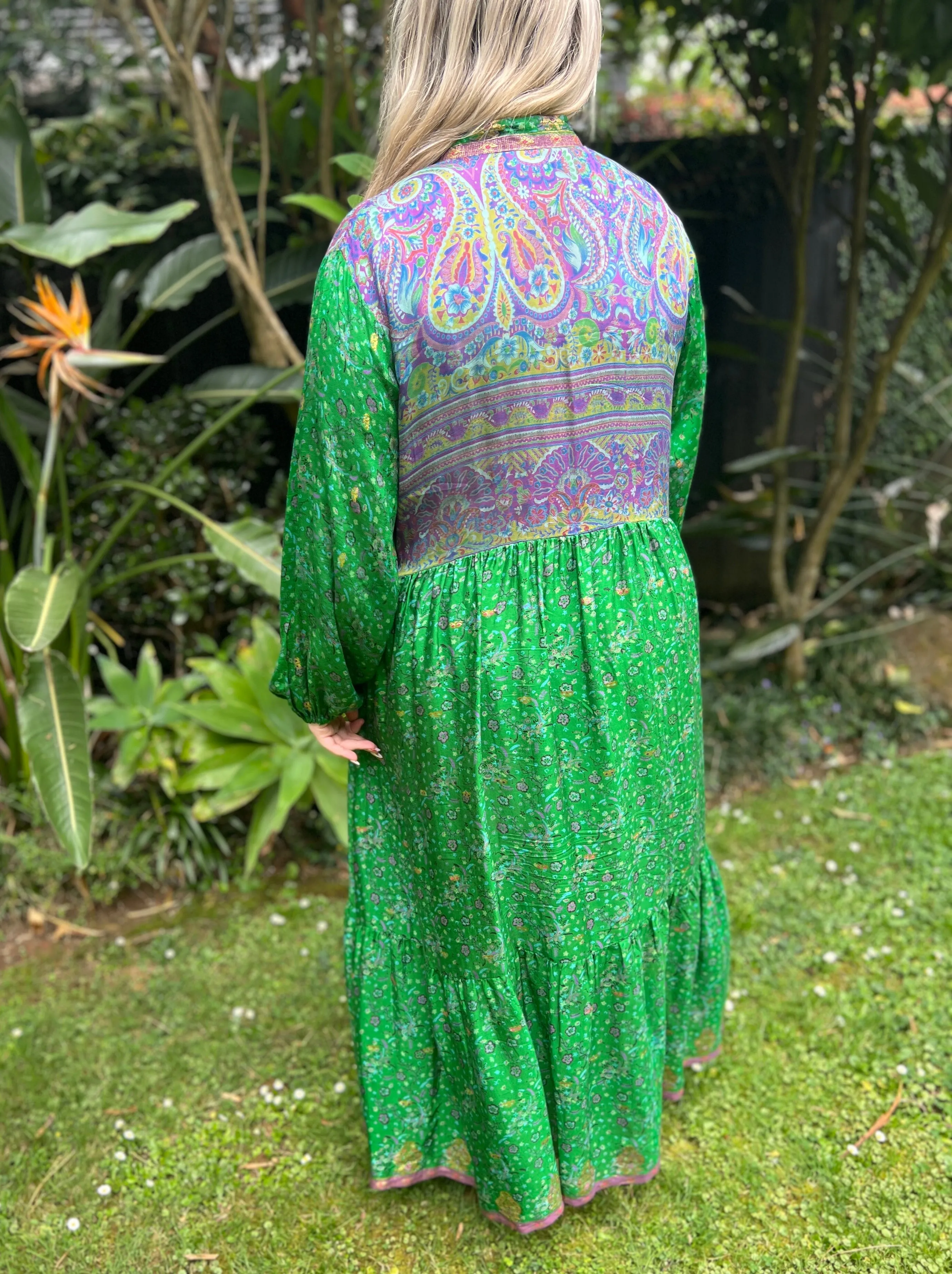 Moonlight Dress - Emerald purple - with gold (L)