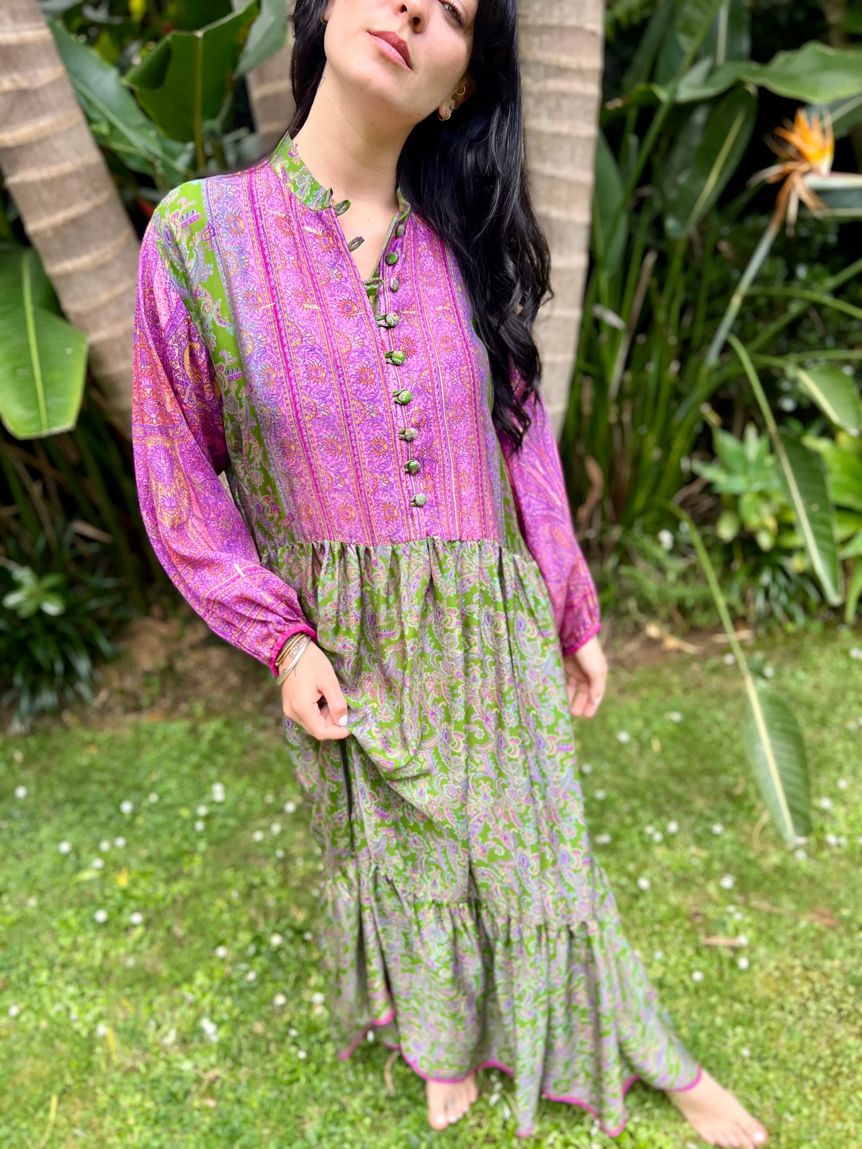 Moonlight Dress - Fern Pink   gold threads  (M)