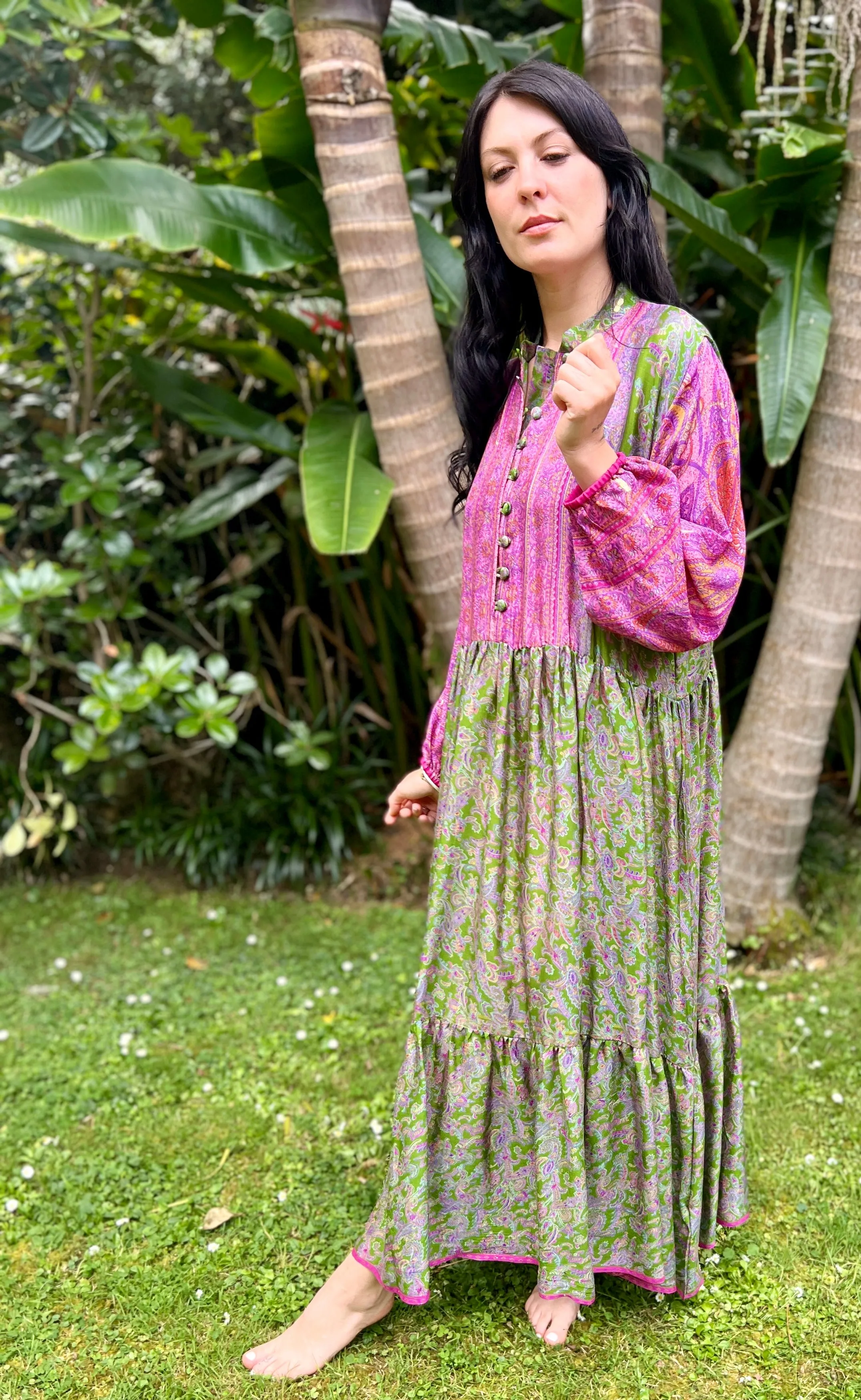 Moonlight Dress - Fern Pink   gold threads  (M)