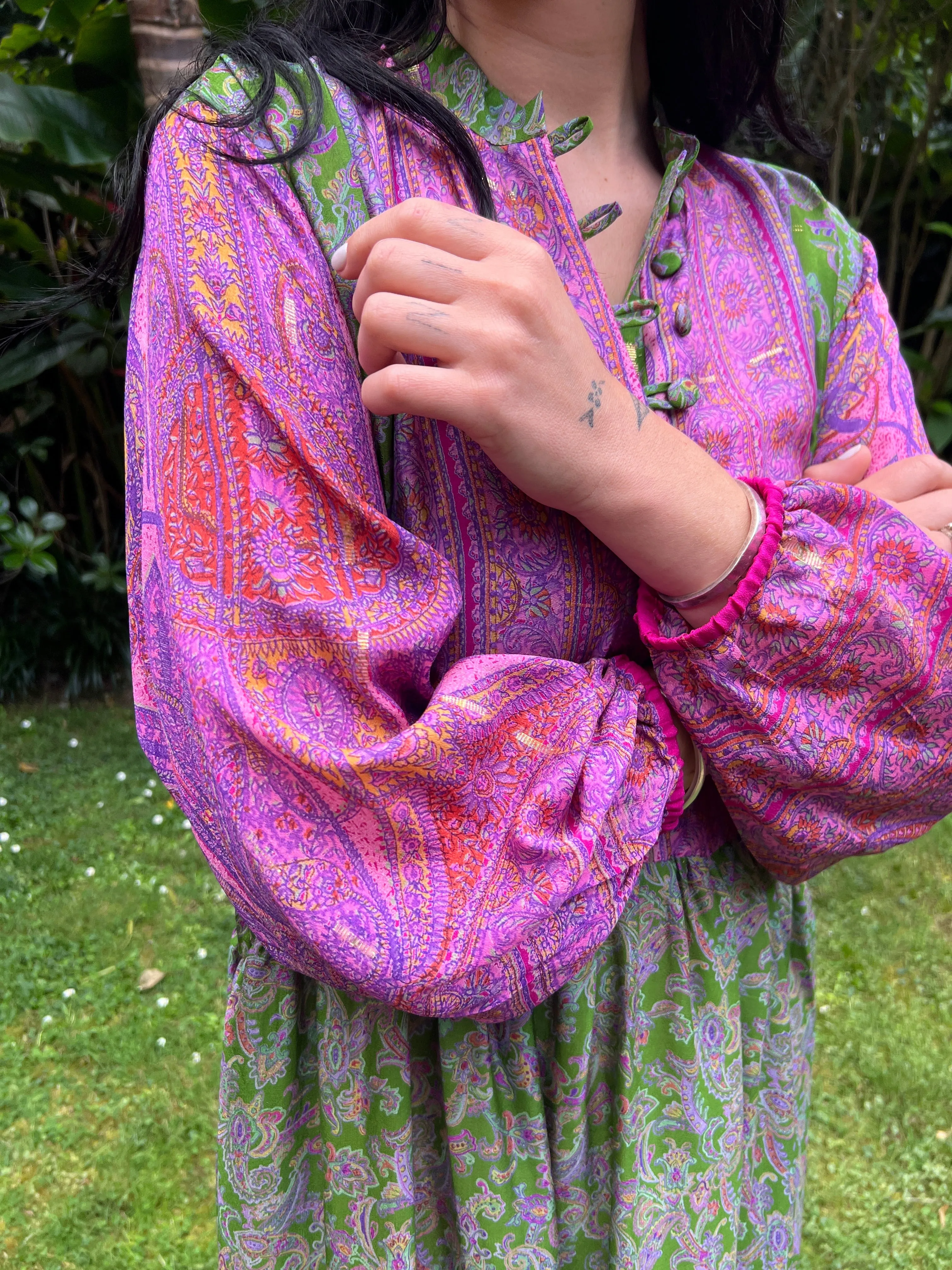 Moonlight Dress - Fern Pink   gold threads  (M)