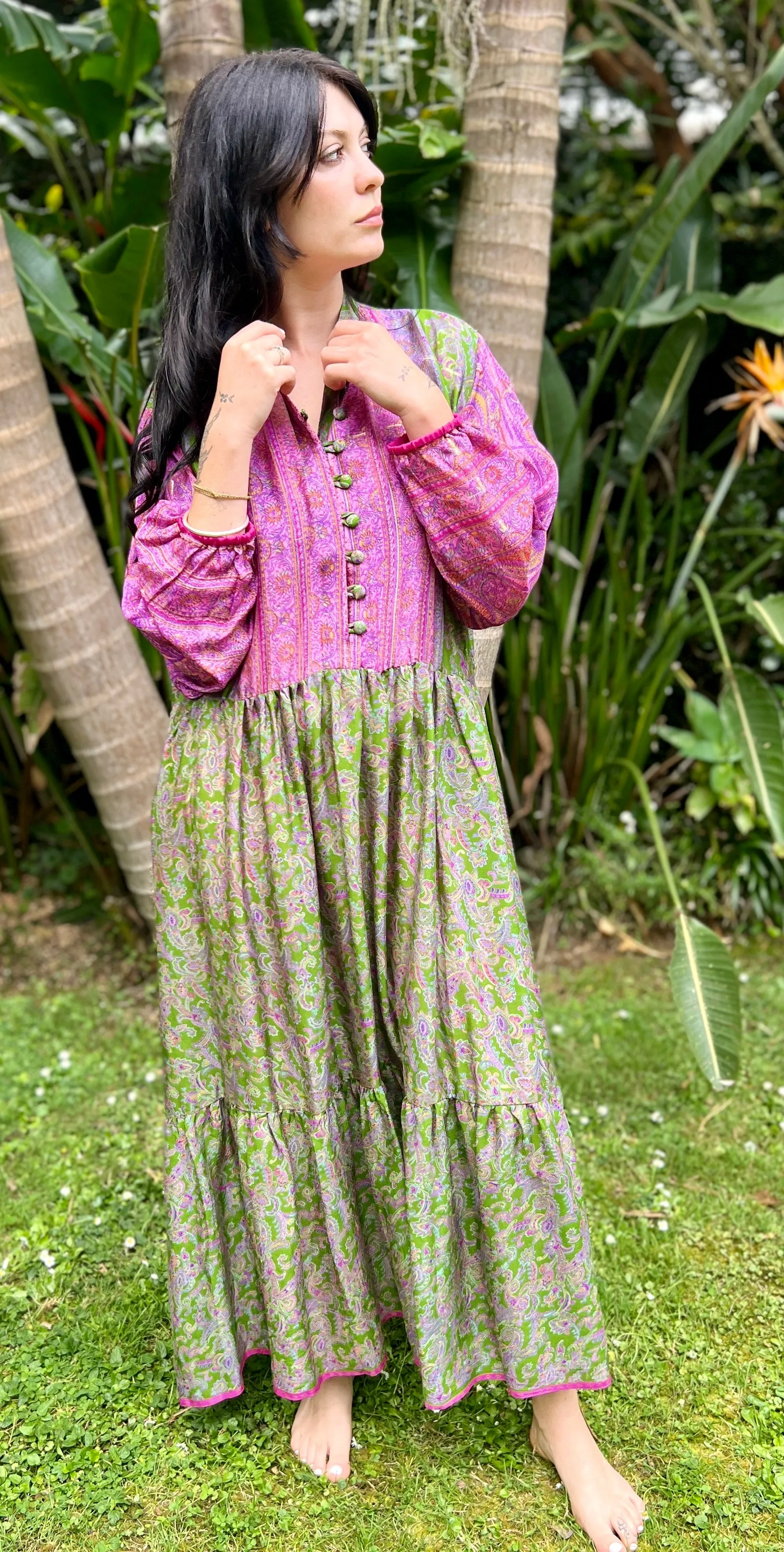 Moonlight Dress - Fern Pink   gold threads  (M)