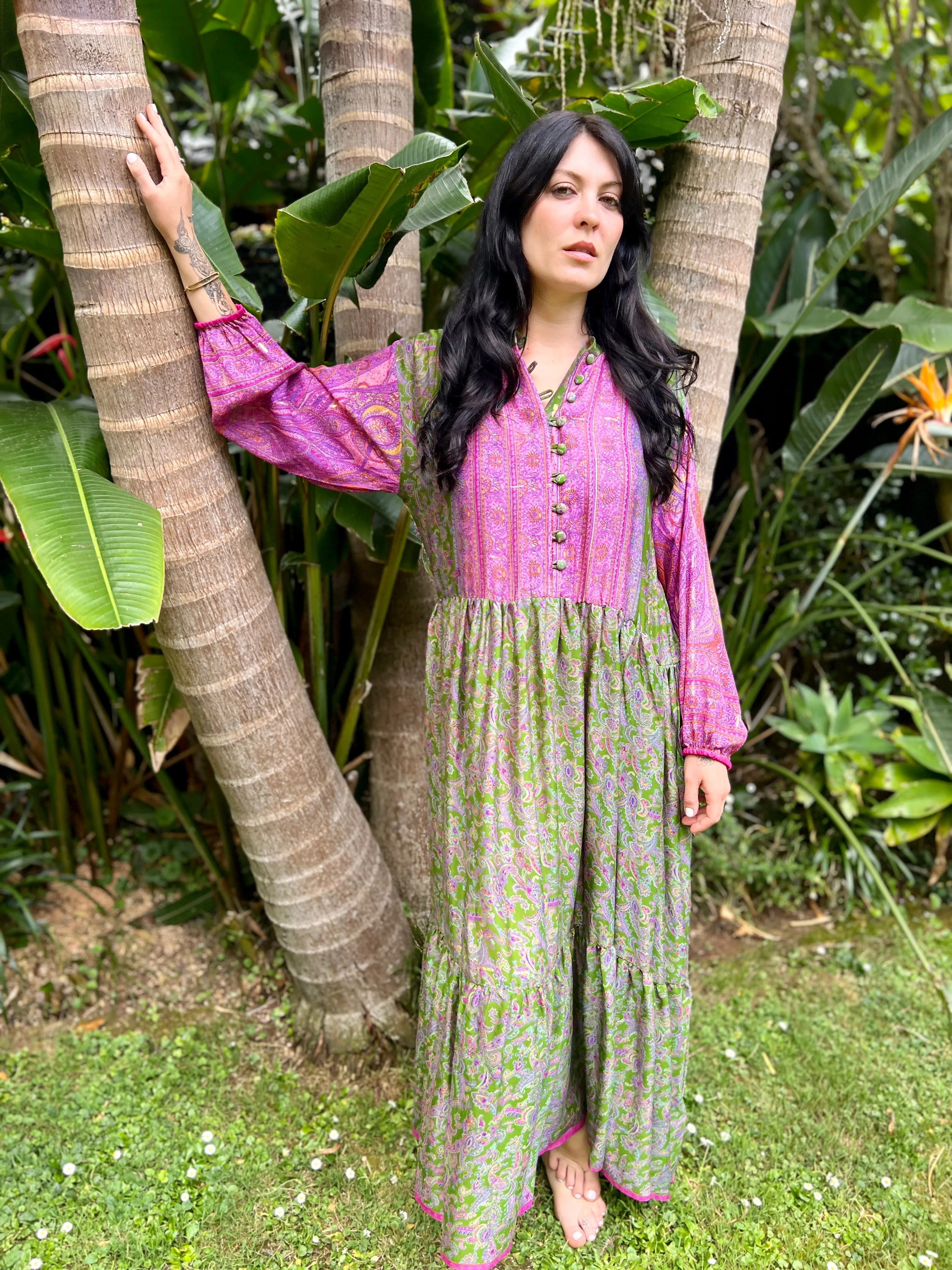 Moonlight Dress - Fern Pink   gold threads  (M)