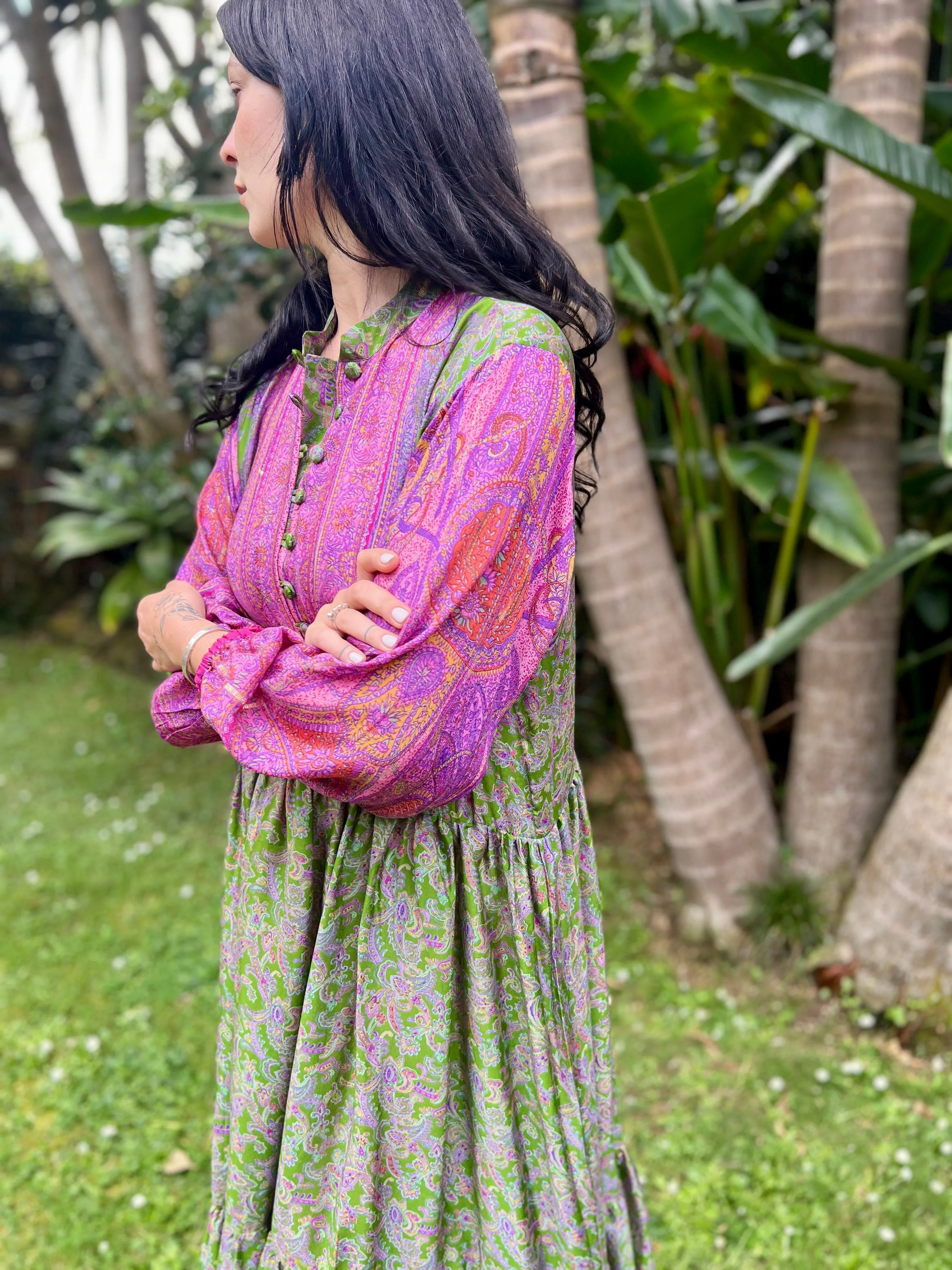 Moonlight Dress - Fern Pink   gold threads  (M)