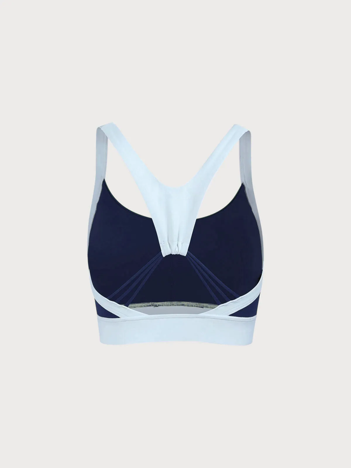 Navy Contrast U Neck Sports Bra - High Support