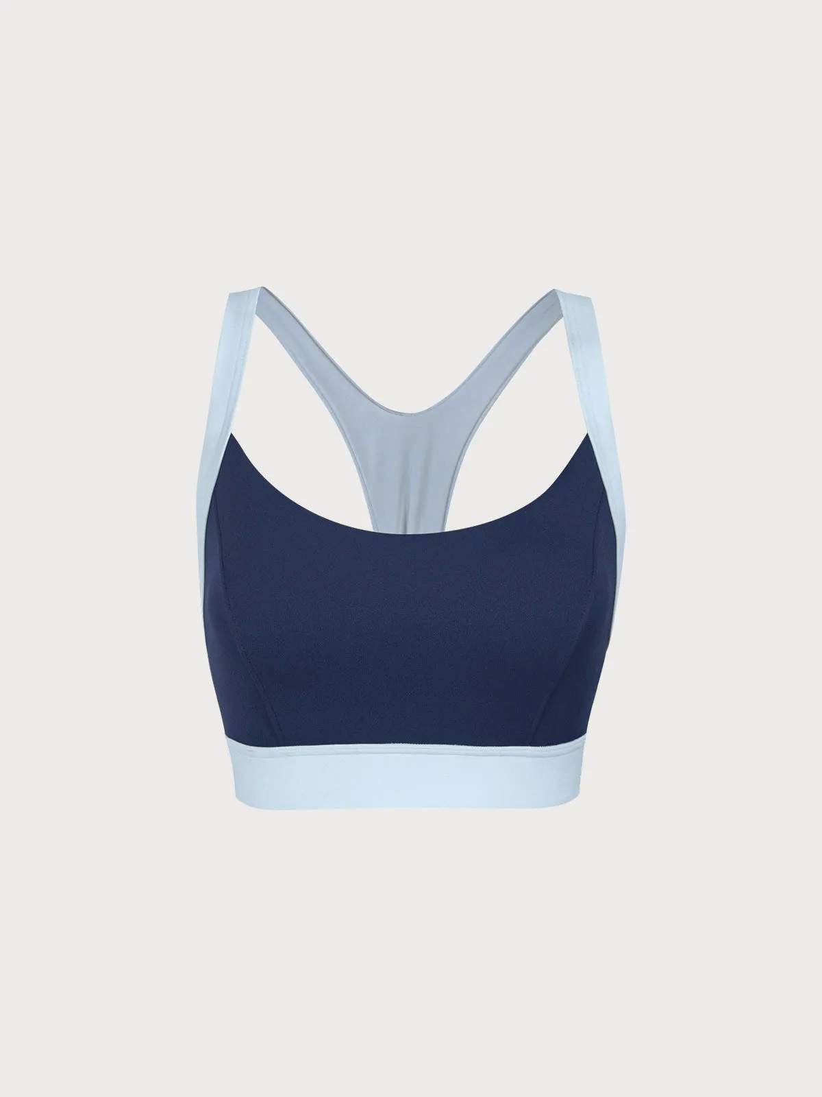 Navy Contrast U Neck Sports Bra - High Support