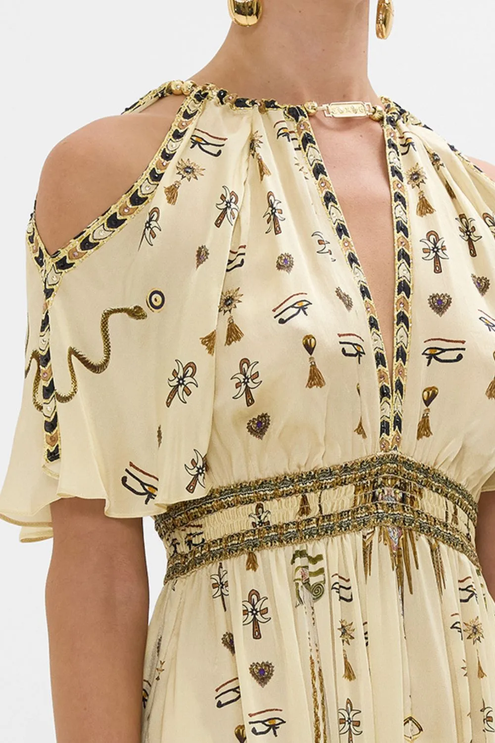 NECK PIECE SHIRRED WAIST LONG DRESS GATEWAY TO THE AFTERLIFE