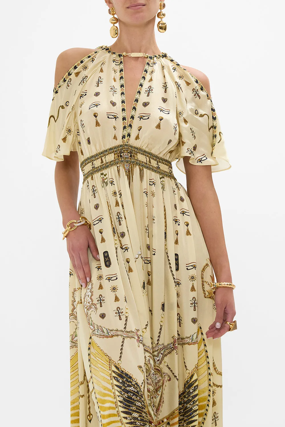 NECK PIECE SHIRRED WAIST LONG DRESS GATEWAY TO THE AFTERLIFE