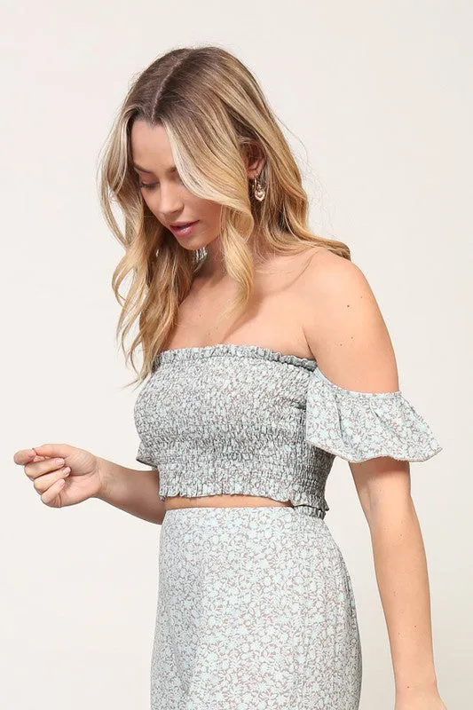 Off the Shoulder Floral Set with Maxi Skirt
