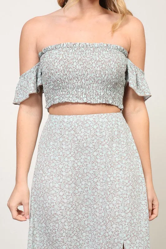 Off the Shoulder Floral Set with Maxi Skirt