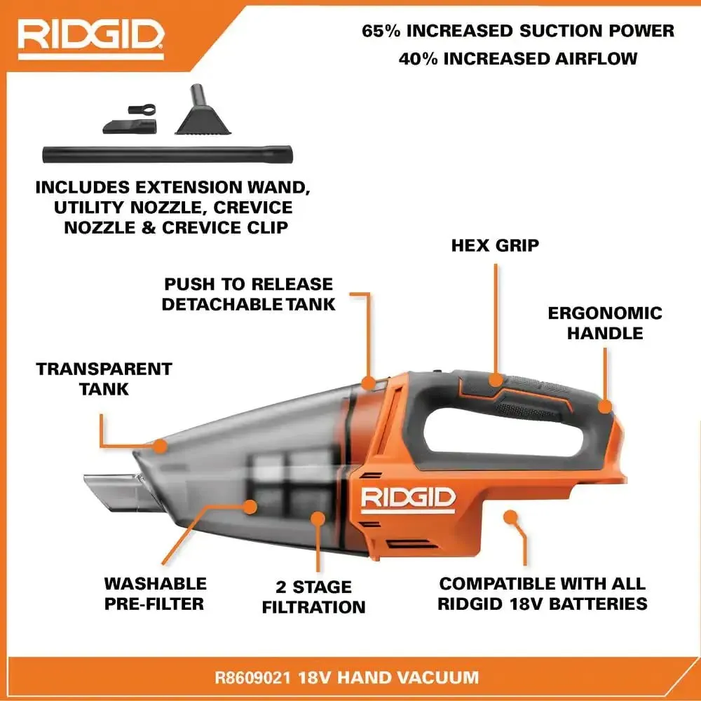 Open Box -  RIDGID 18V Cordless Hand Held Vacuum (Tool Only)